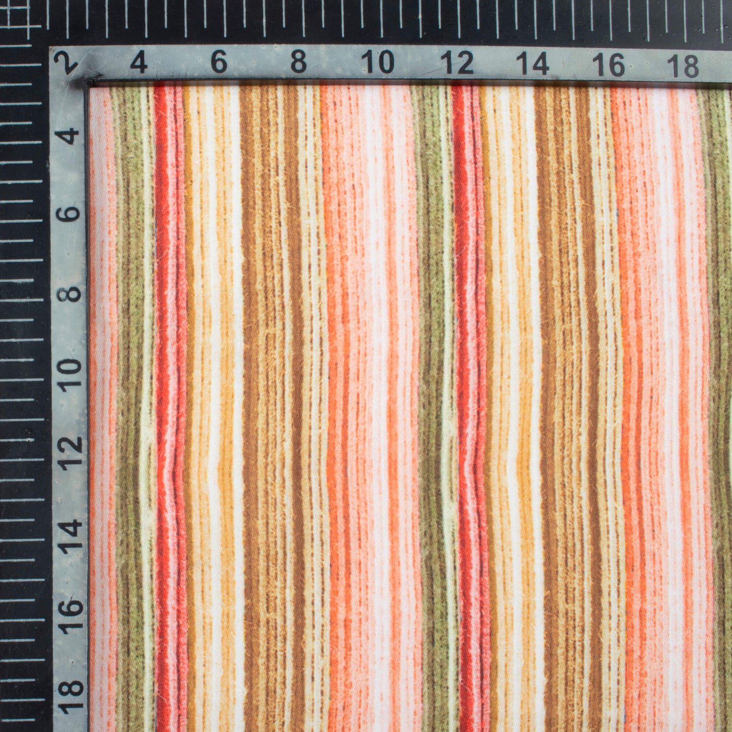 Coral Peach And Green Abstract Pattern Digital Print Poly Glazed Cotton Fabric