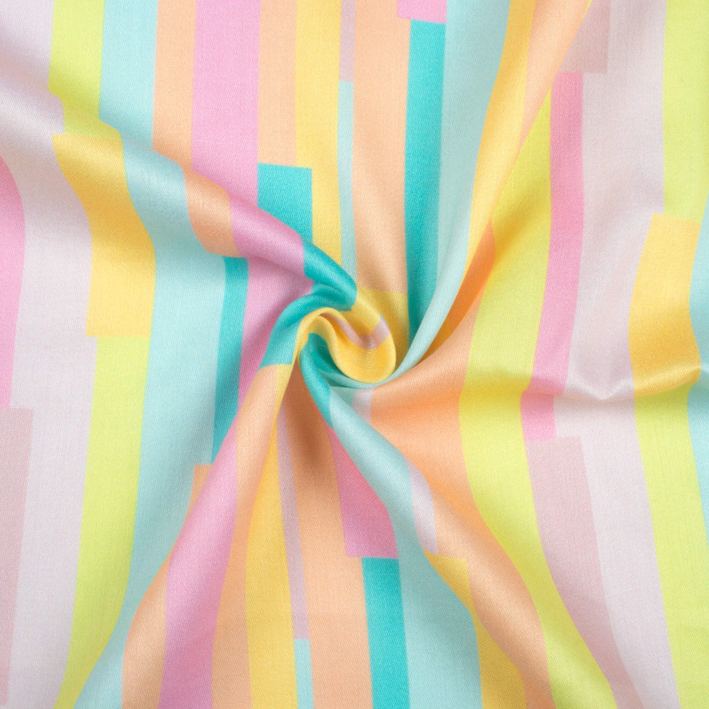 Lemon Yellow And Pale Pink Stripes Pattern Digital Print Poly Glazed Cotton Fabric