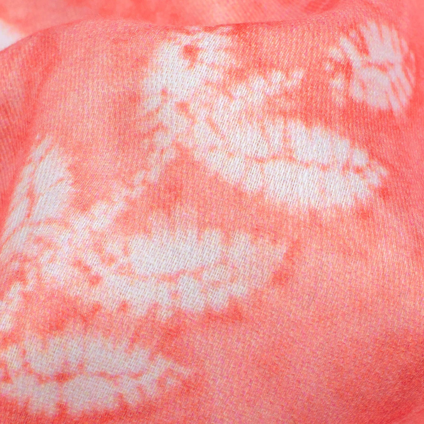 Coral Pink And White Leaf Pattern Digital Print Poly Glazed Cotton Fabric
