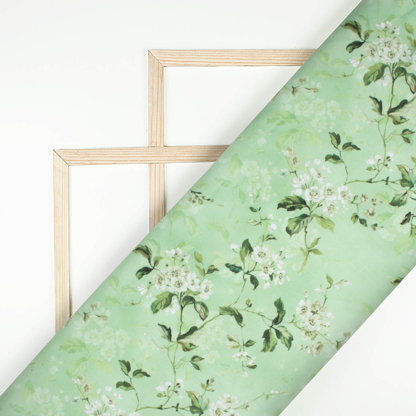 Pastel Green And Oyster Grey Floral Pattern Digital Print Poly Glazed Cotton Fabric