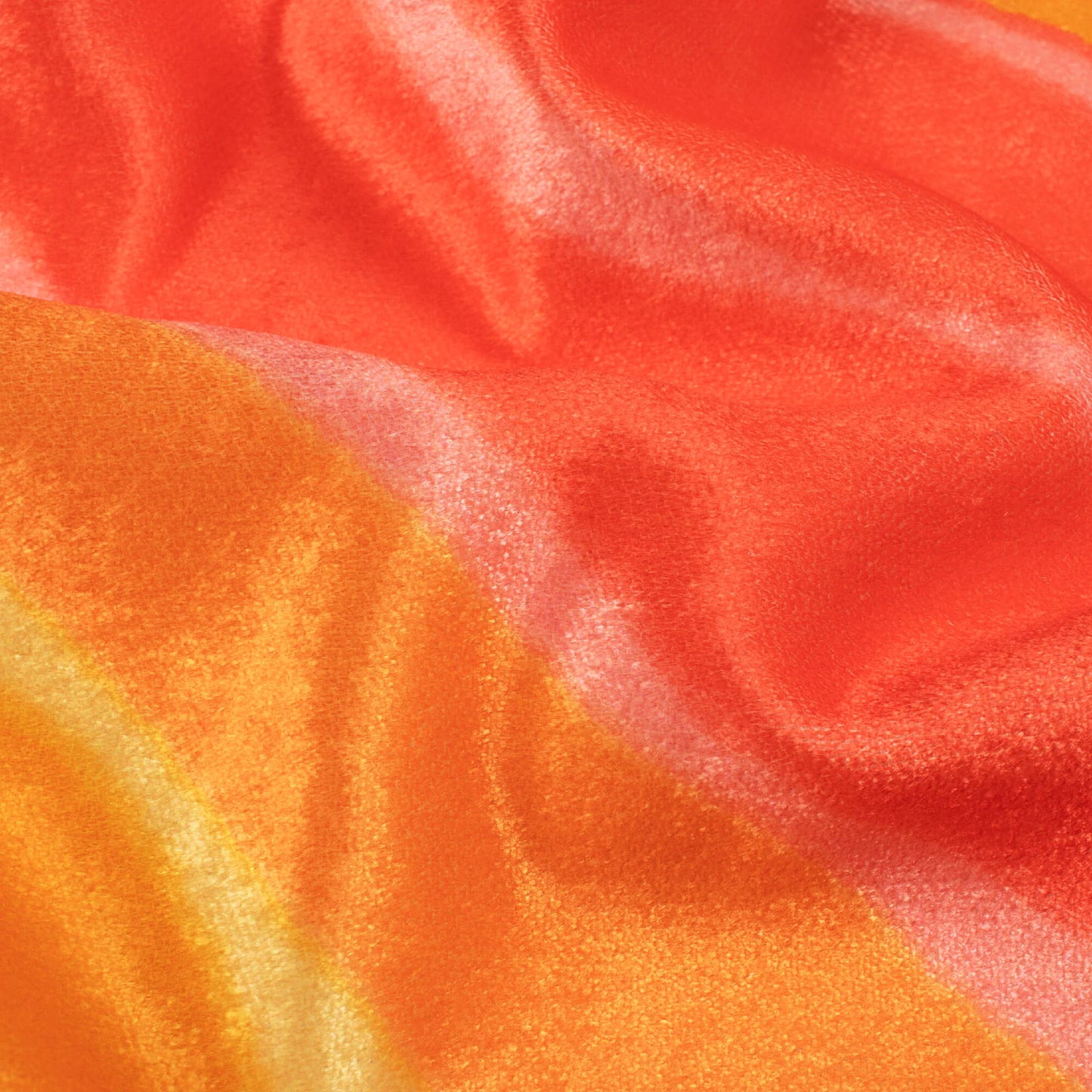 Merigold Orange And Persian Red Leheriya Pattern Digital Print Premium Velvet Fabric