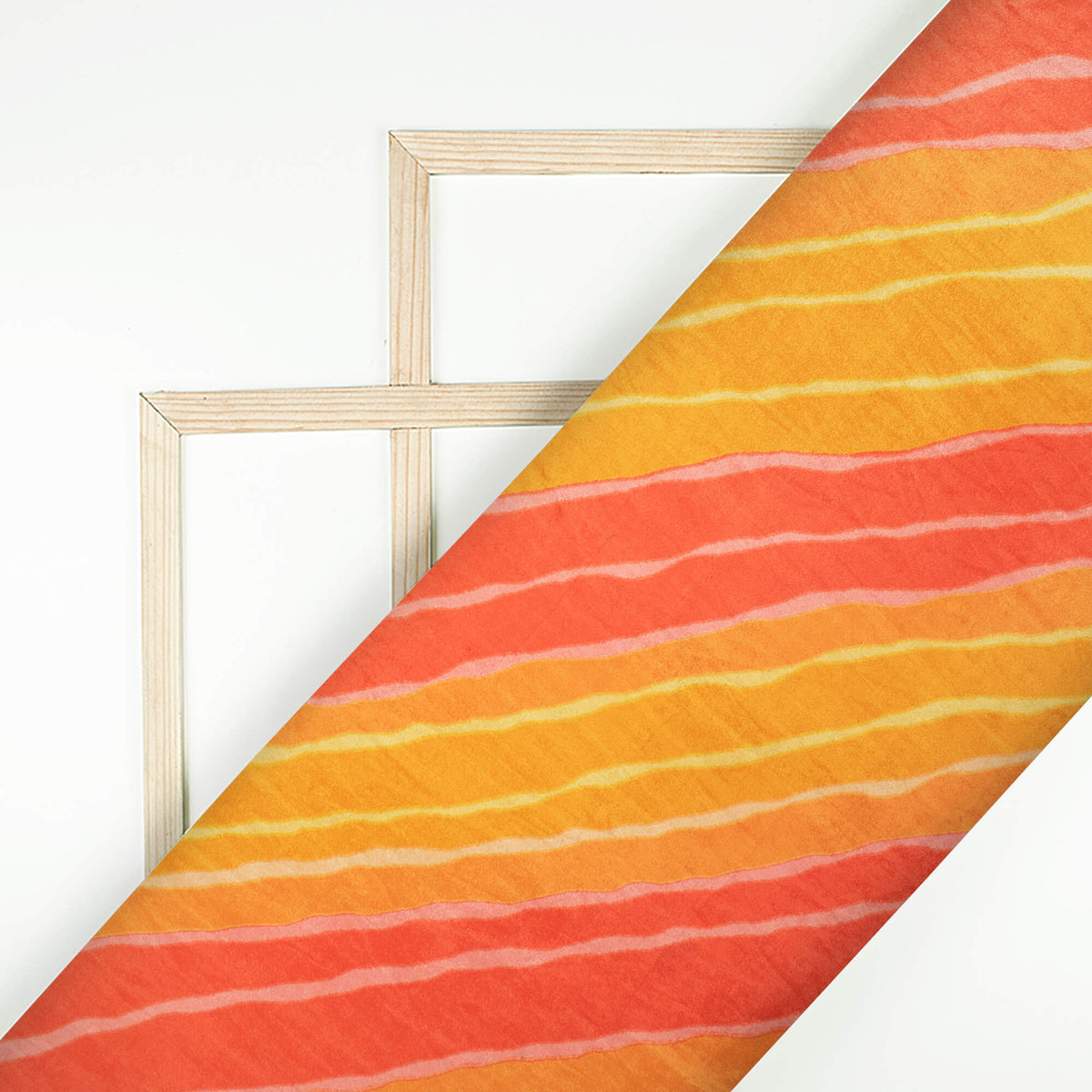Merigold Orange And Persian Red Leheriya Pattern Digital Print Premium Velvet Fabric