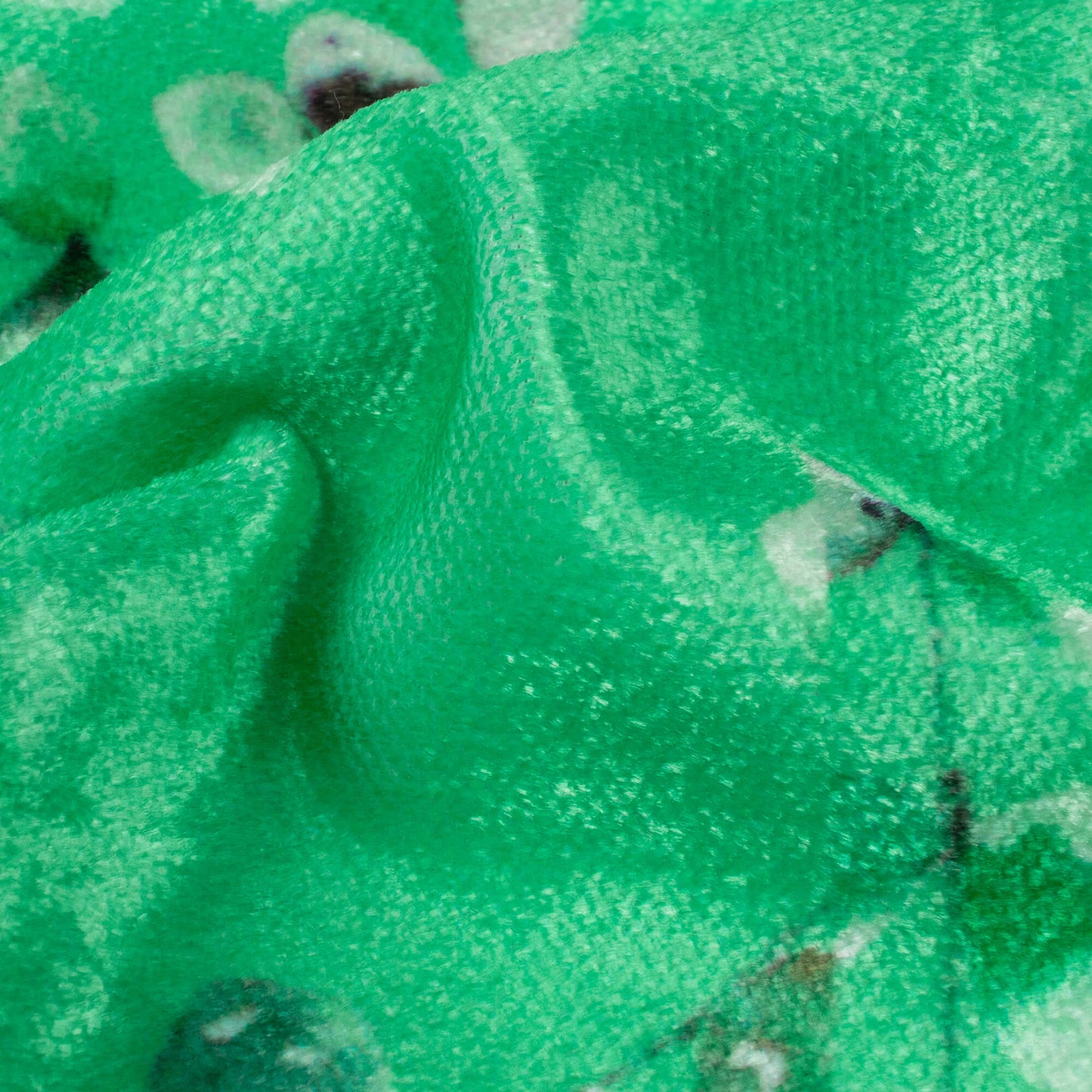 Jade Green And White Floral Pattern Digital Print Premium Velvet Fabric