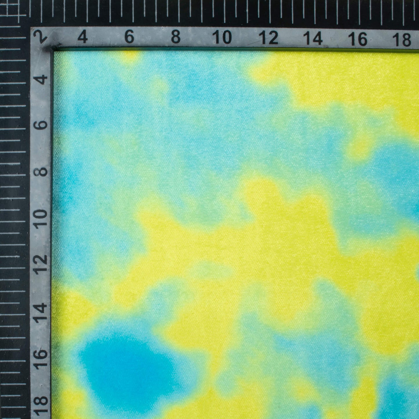 Lemon Yellow And Turkish Blue Tye And Dye Pattern Digital Print Premium Velvet Fabric