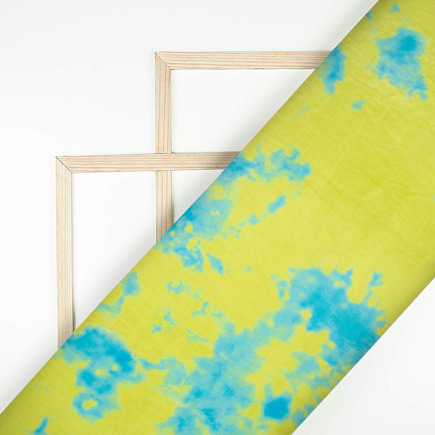 Lemon Yellow And Turkish Blue Tye And Dye Pattern Digital Print Premium Velvet Fabric