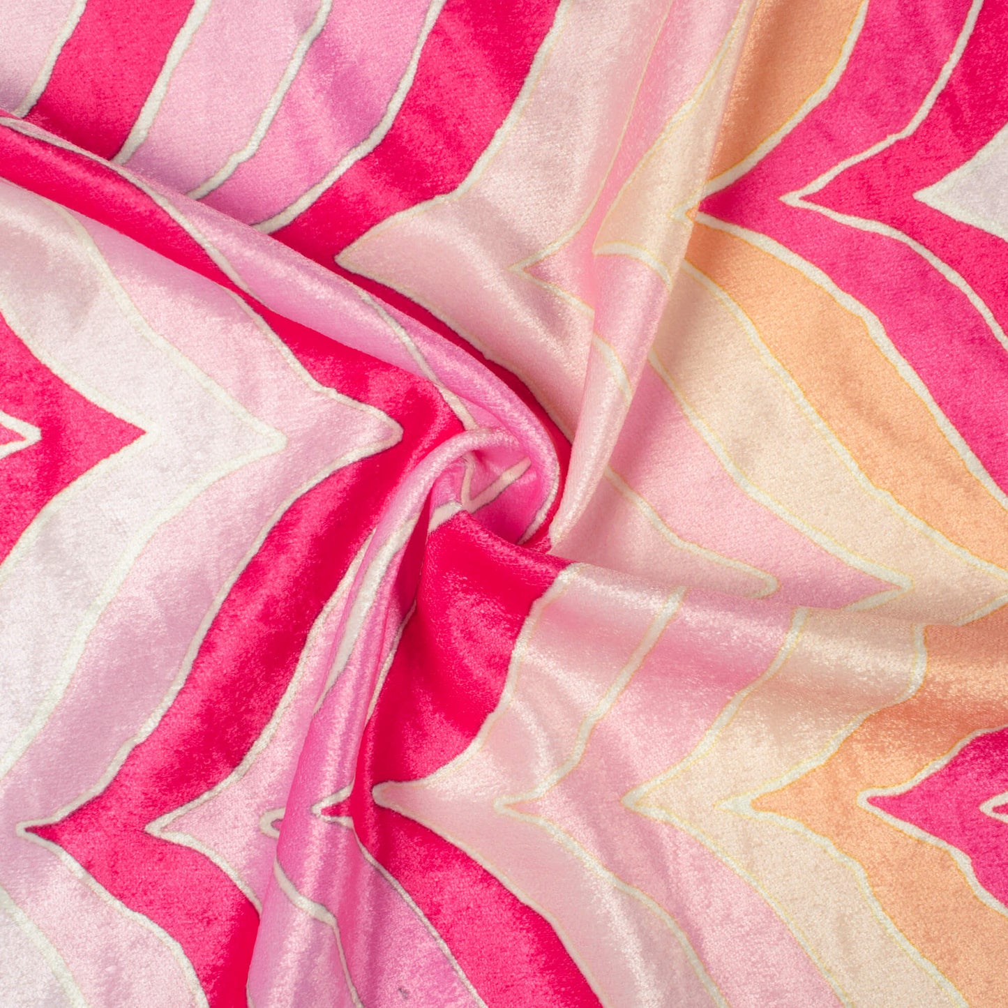 Dark Pink And Peach Chevron Pattern Digital Print Premium Velvet Fabric