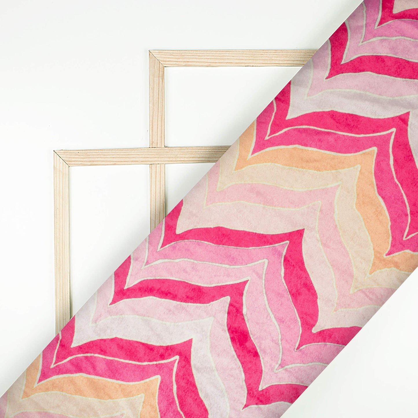 Dark Pink And Peach Chevron Pattern Digital Print Premium Velvet Fabric