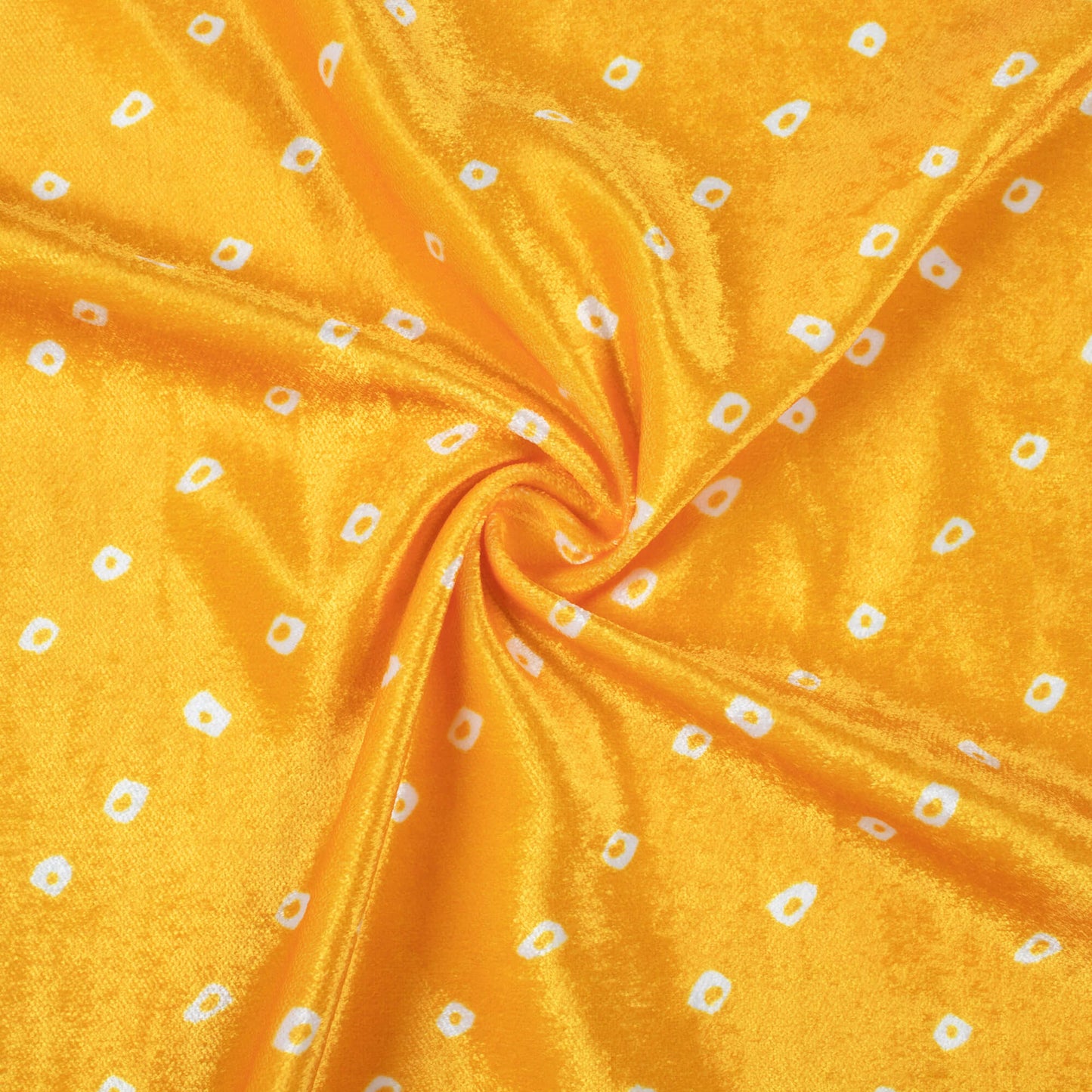 Fire Yellow And White Bandhanii Pattern Digital Print Premium Velvet Fabric