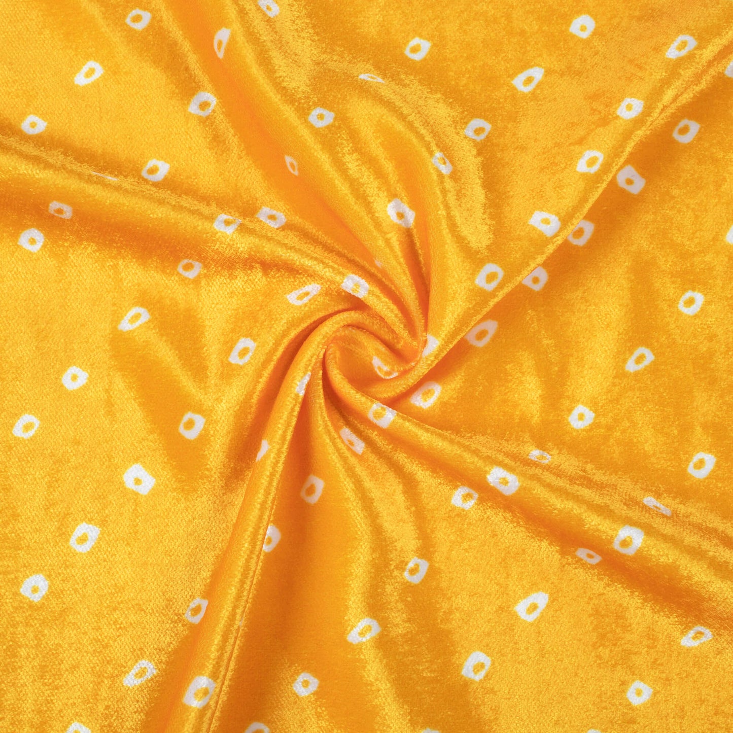 Fire Yellow And White Bandhani Pattern Digital Print Premium Velvet Fabric