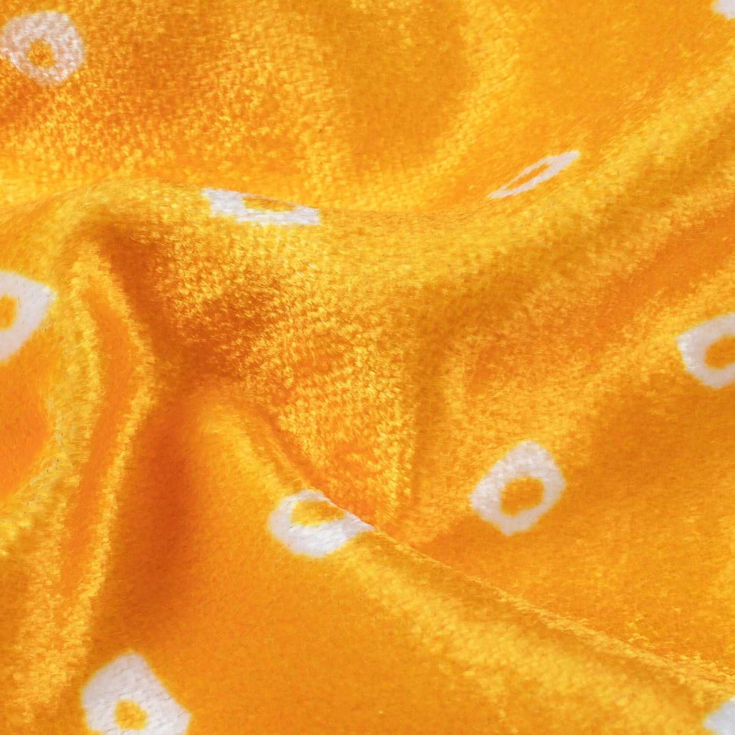 Fire Yellow And White Bandhani Pattern Digital Print Premium Velvet Fabric