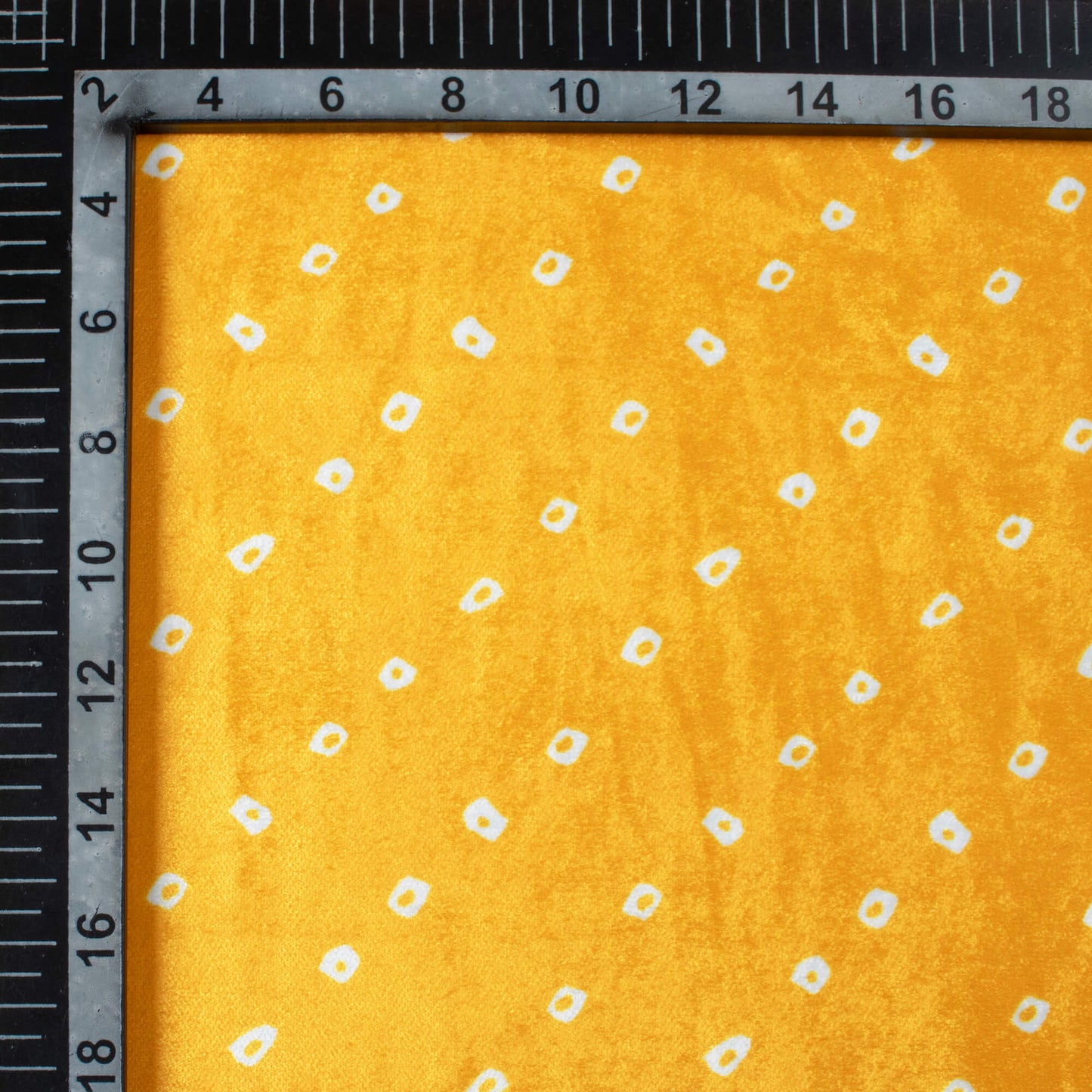 Fire Yellow And White Bandhani Pattern Digital Print Premium Velvet Fabric