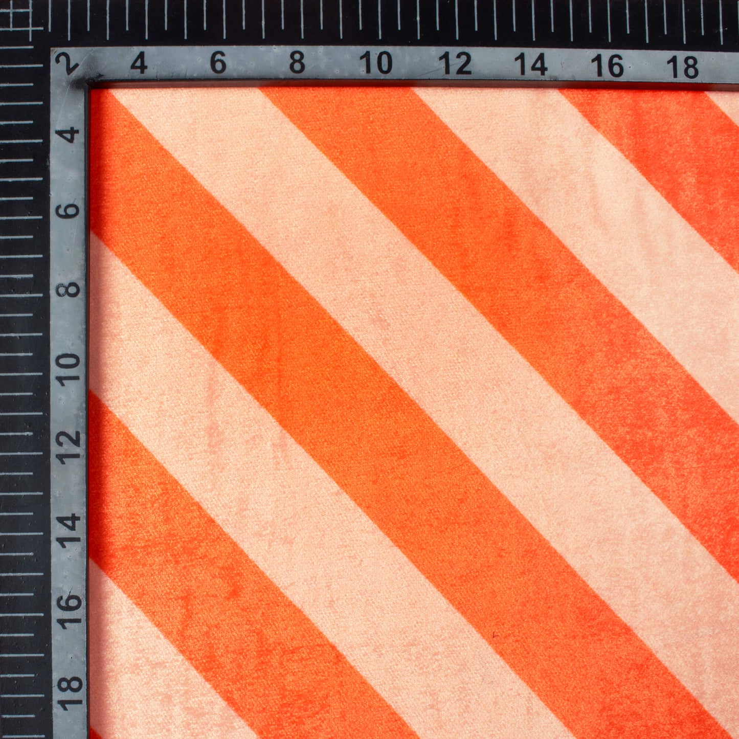 Flame Orange And Peach Stripes Pattern Digital Print Premium Velvet Fabric