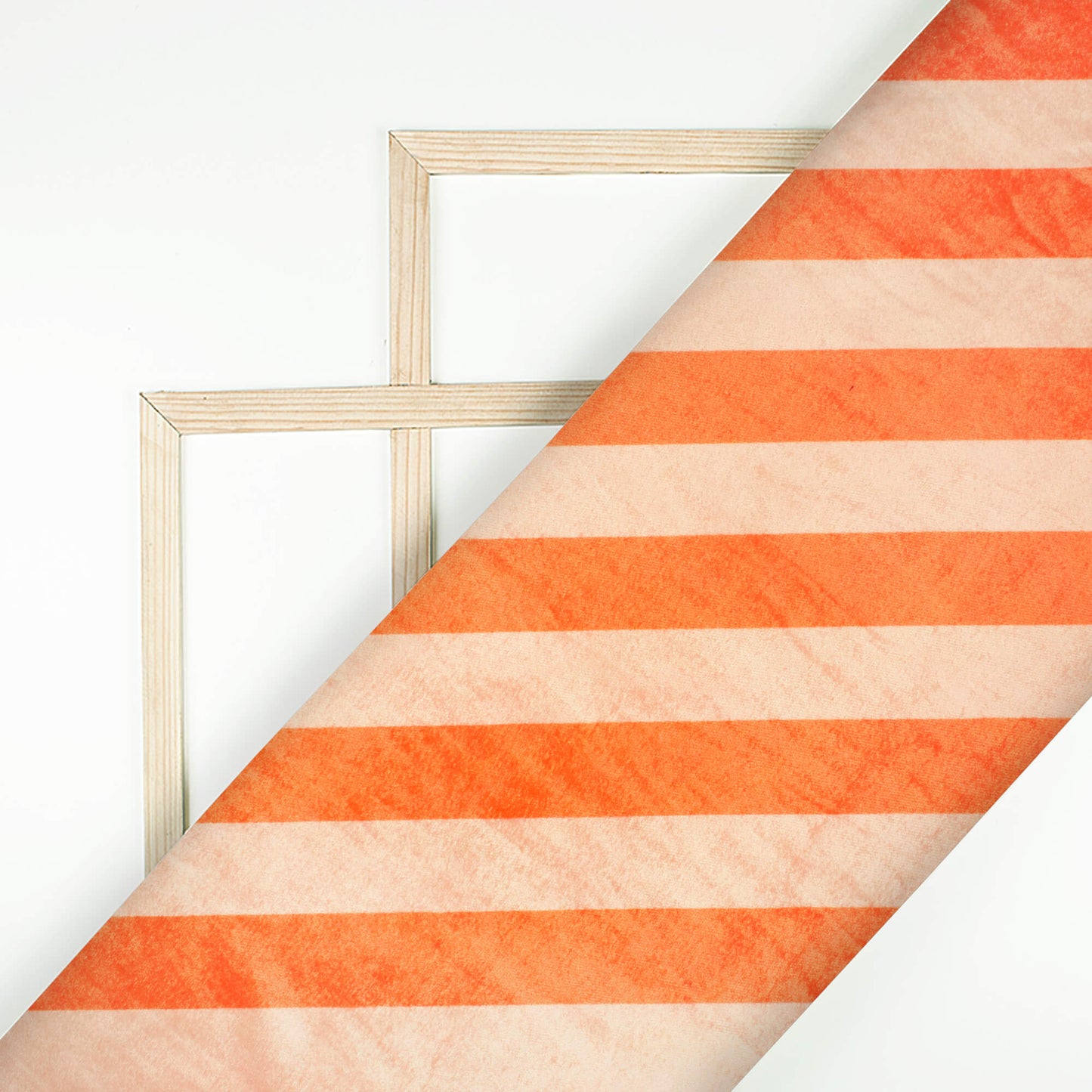 Flame Orange And Peach Stripes Pattern Digital Print Premium Velvet Fabric