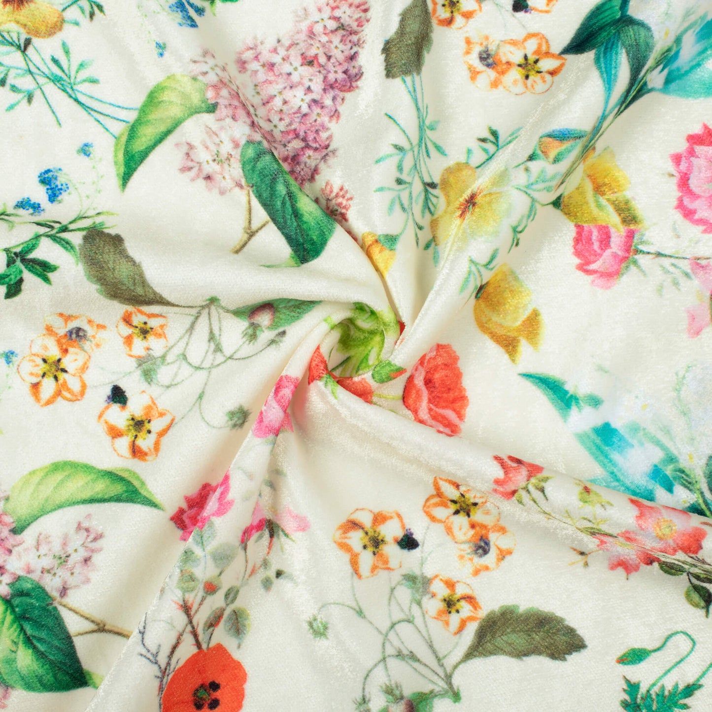 Cersie Pink And White Floral Pattern Digital Print Premium Velvet Fabric