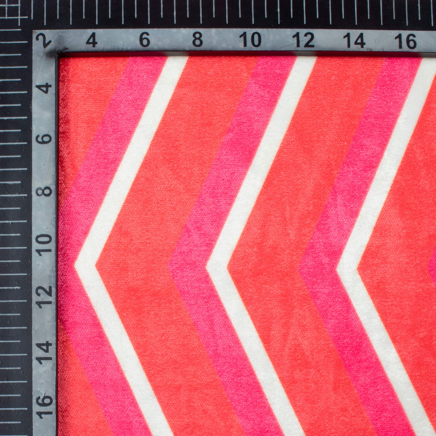 Cersie Pink And White Chevron Pattern Digital Print Premium Velvet Fabric