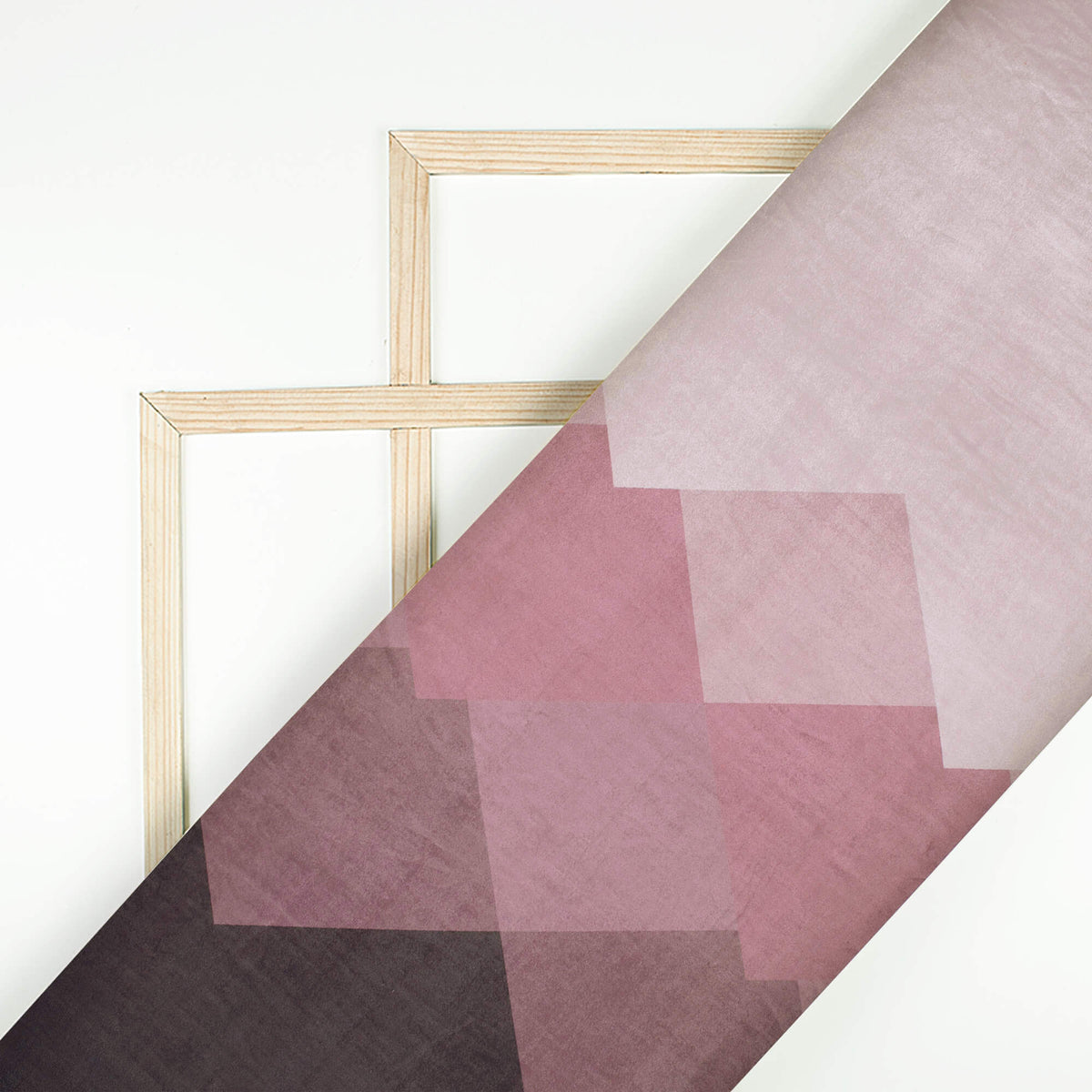Plum Purple And Peach Geometric Pattern Digital Print Premium Velvet Fabric