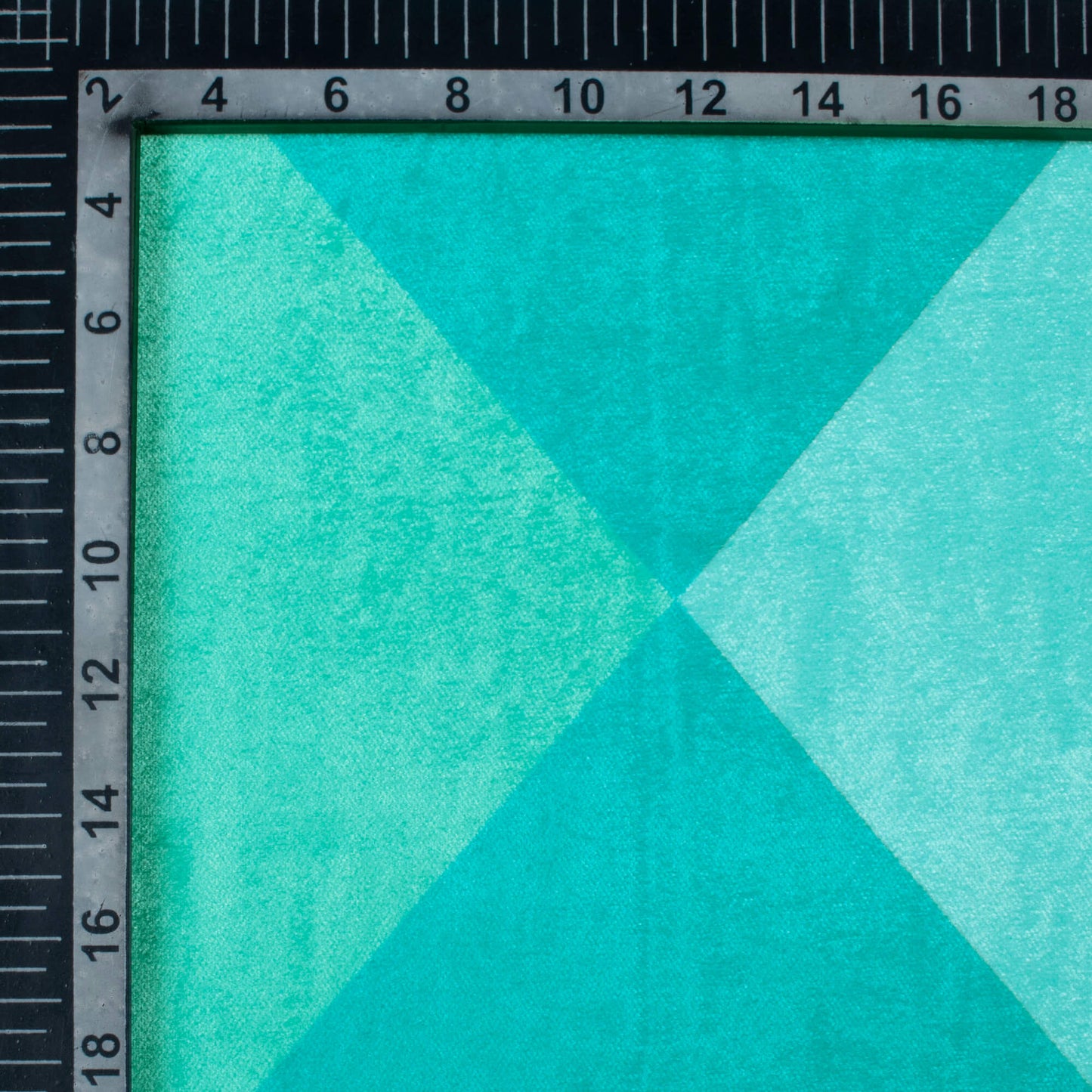 Teal Blue And Pale Green Geometric Pattern Digital Print Premium Velvet Fabric