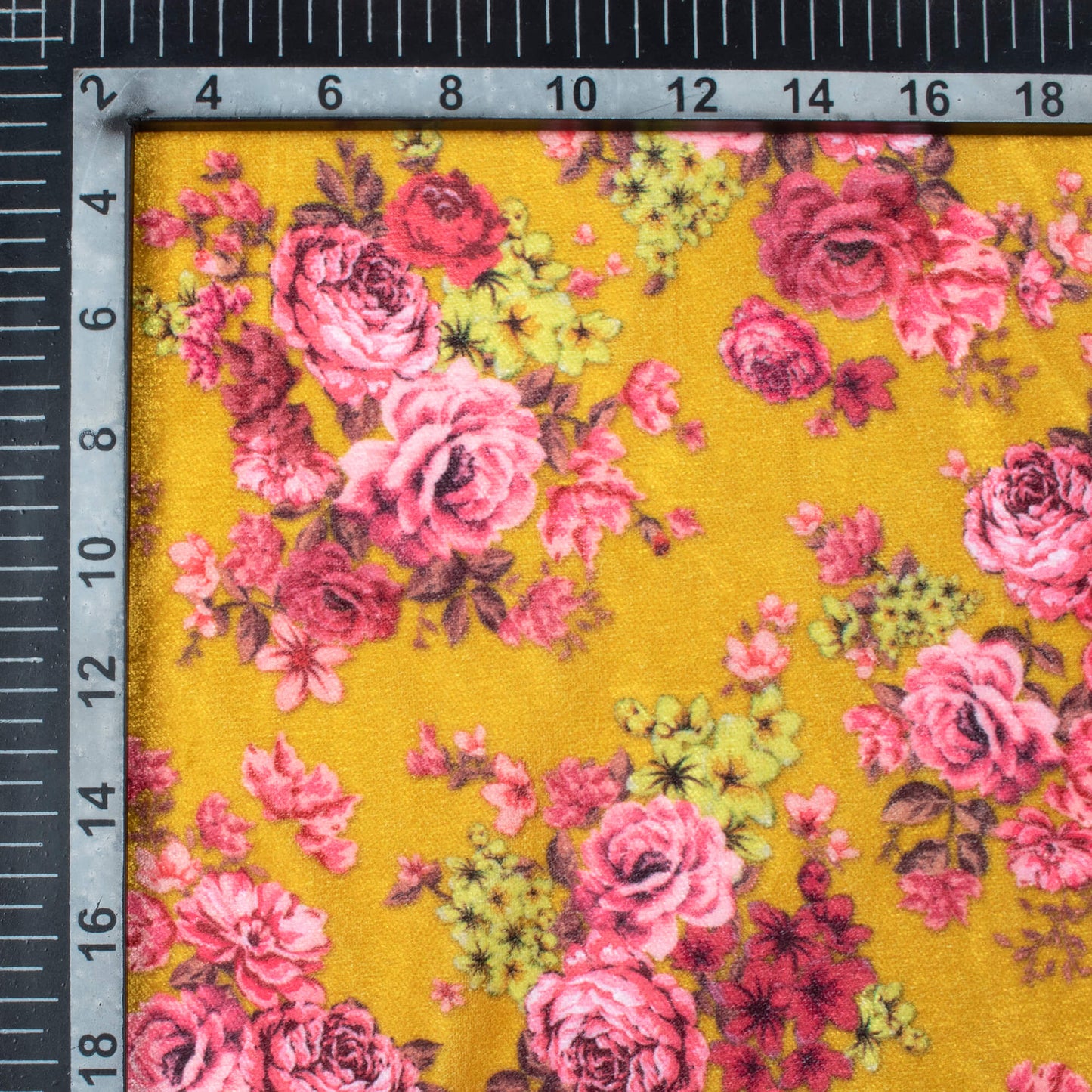 Dijon Yellow And Pink Floral Pattern Digital Print Premium Velvet Fabric