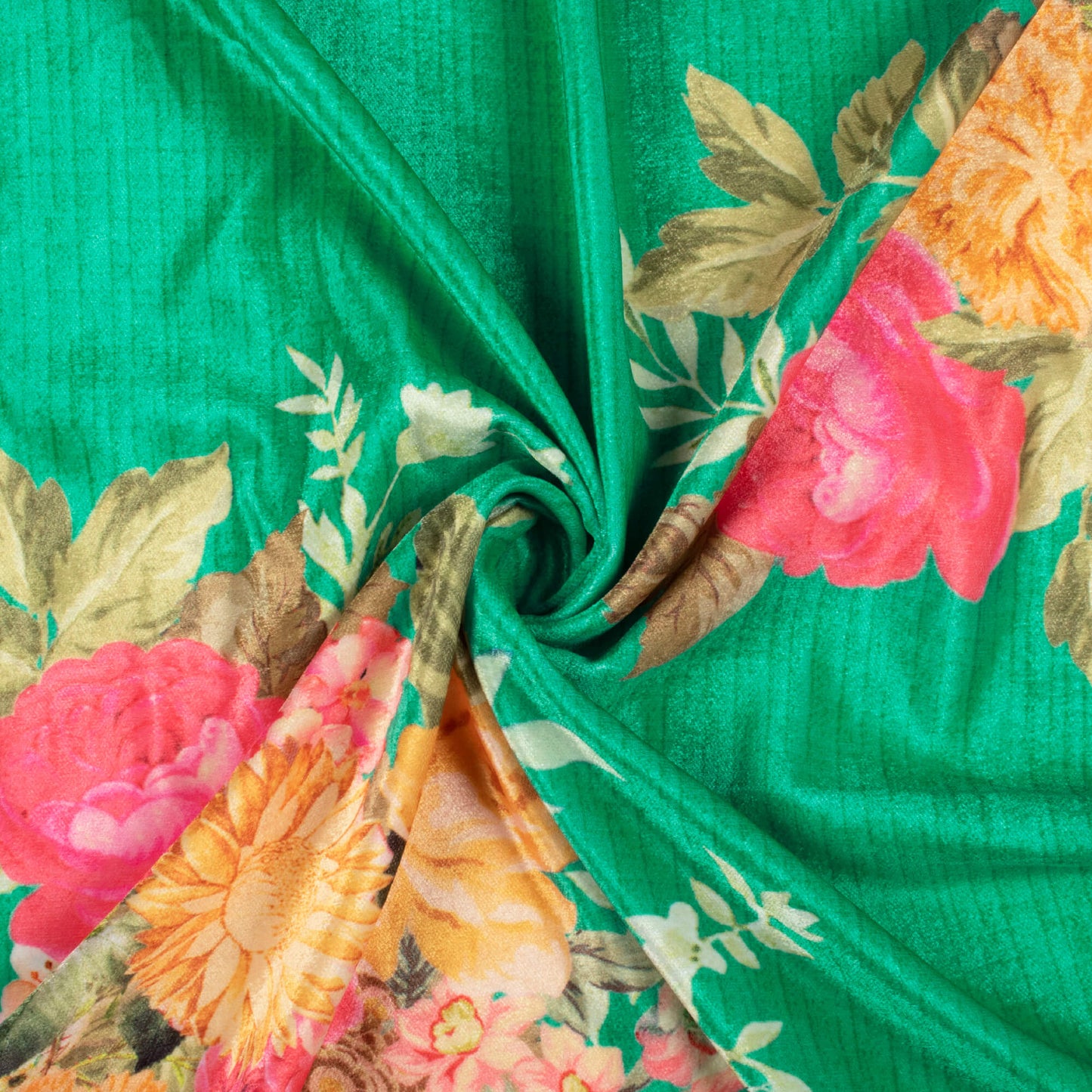 Spanish Green And Hot Pink Floral Pattern Digital Print Premium Velvet Fabric