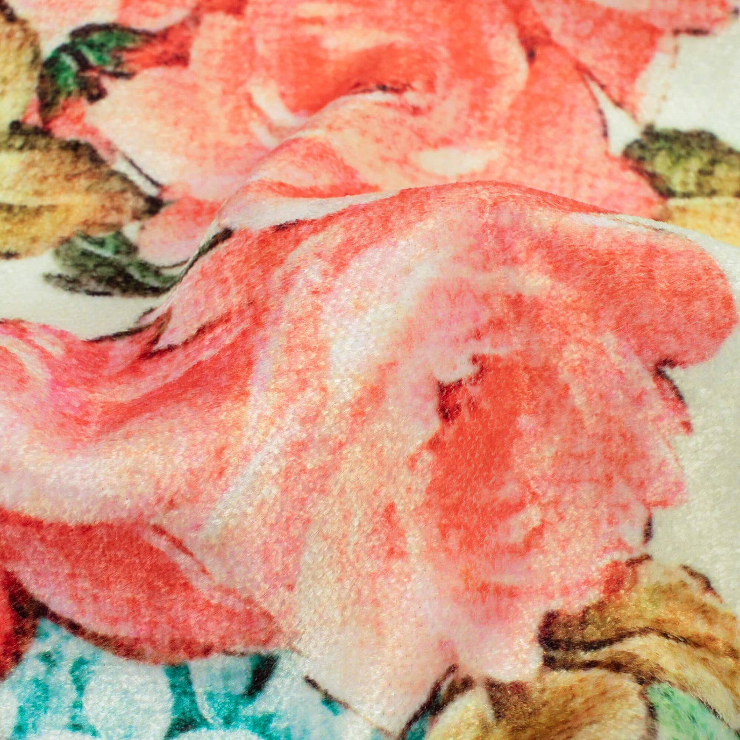 Off White And Pink Floral Pattern Digital Print Premium Velvet Fabric