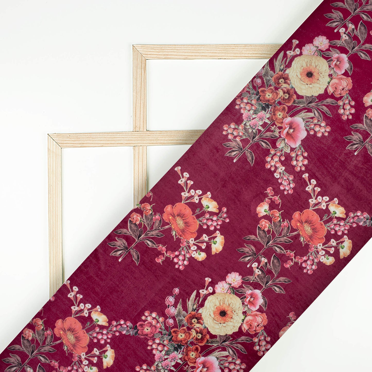 Maroon And Pursian Red Floral Pattern Digital Print Velvet Fabric