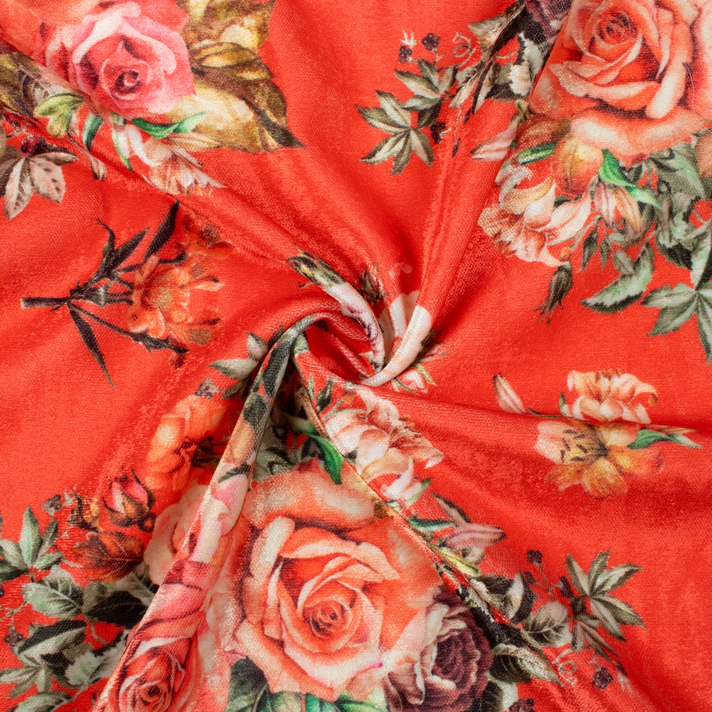 Persian Red And Peach Floral Pattern Digital Print Premium Velvet Fabric