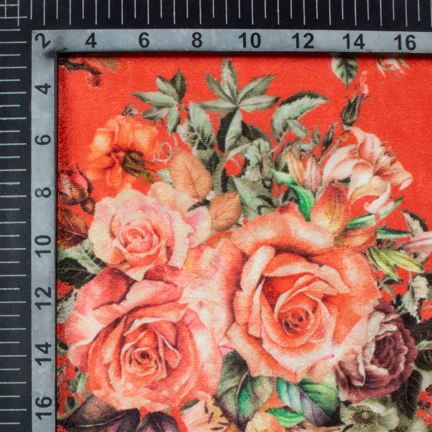Persian Red And Peach Floral Pattern Digital Print Premium Velvet Fabric
