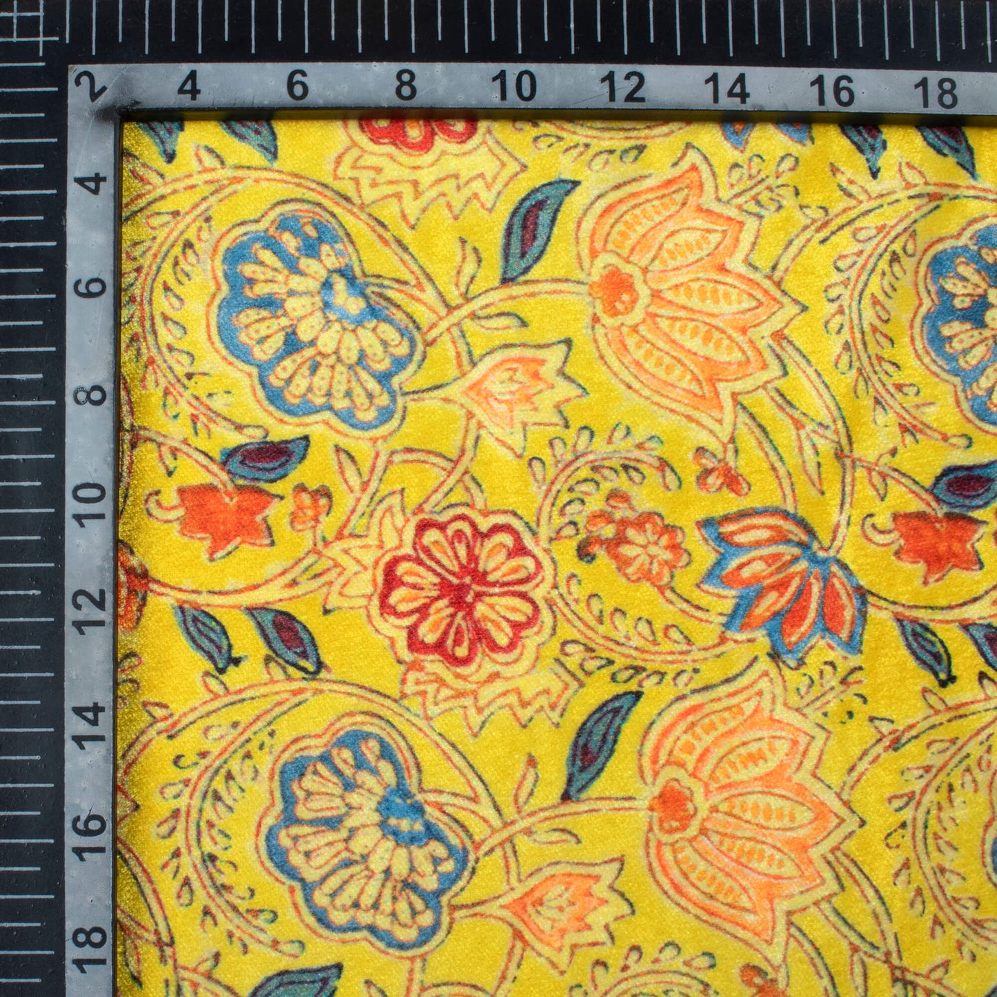 Medallion Yellow And Red Floral Pattern Digital Print Premium Velvet Fabric