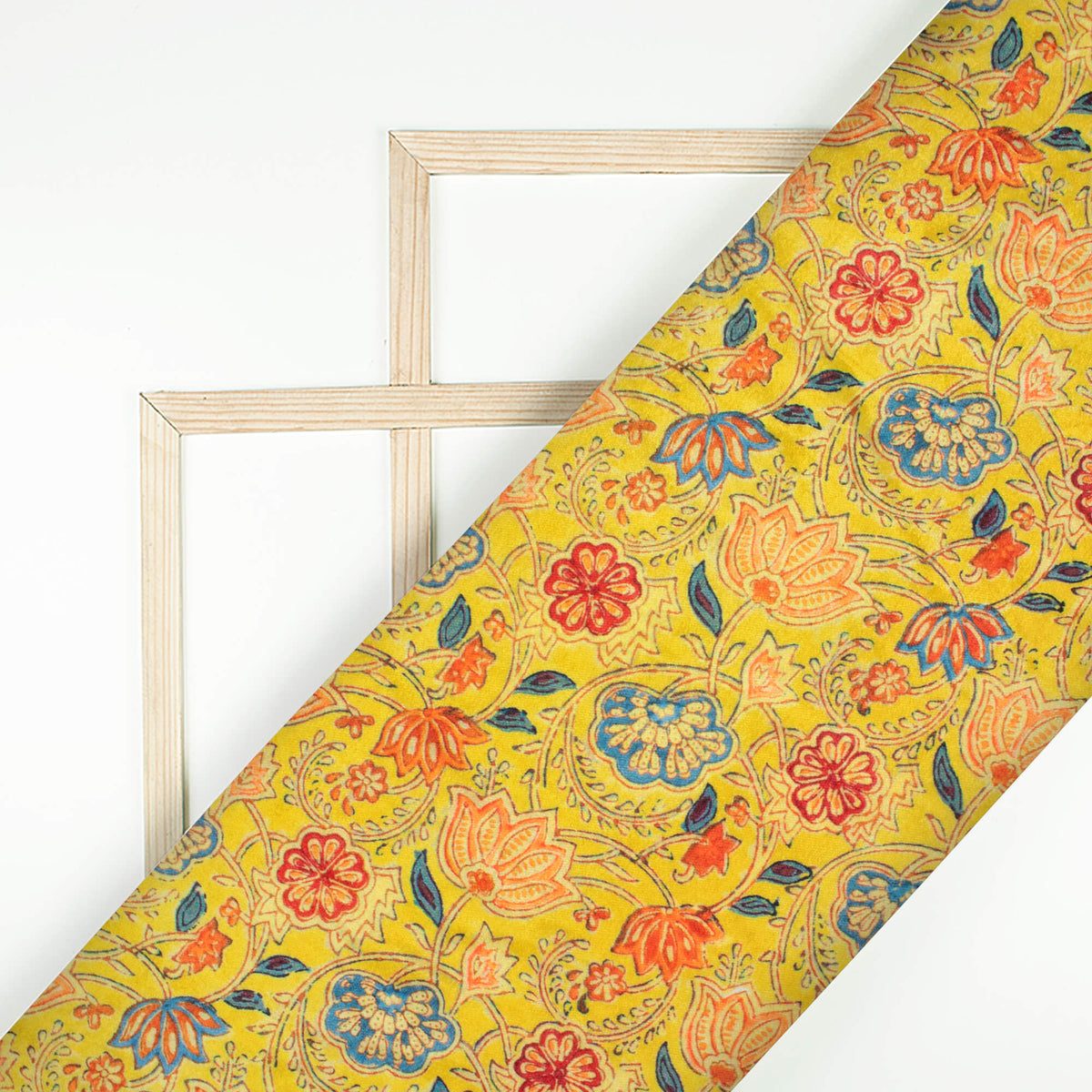 Medallion Yellow And Red Floral Pattern Digital Print Premium Velvet Fabric
