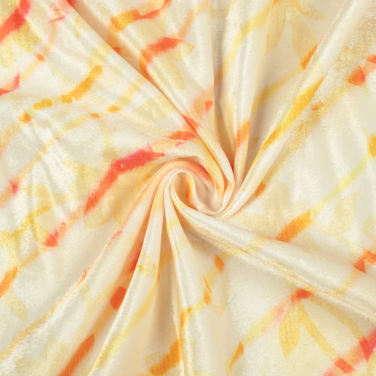 Daffodil Yellow And Vermilion Red Leheriya Pattern Digital Print Premium Velvet Fabric