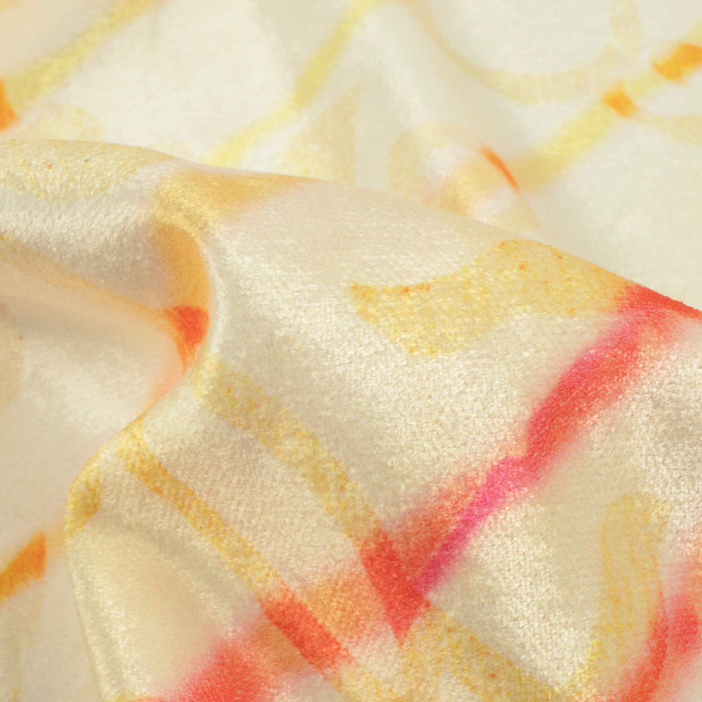 Daffodil Yellow And Vermilion Red Leheriya Pattern Digital Print Premium Velvet Fabric 