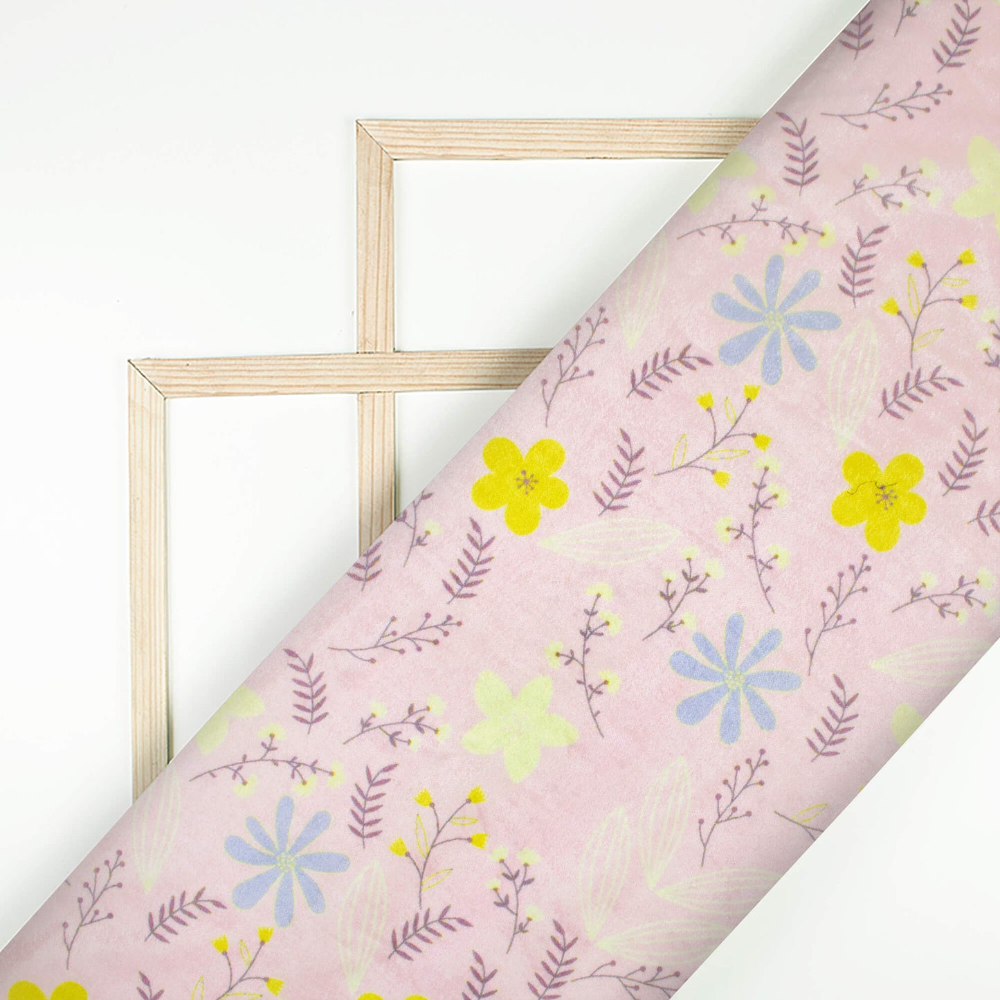Baby Pink And Lemon Yellow Floral Pattern Digital Print Premium Velvet Fabric