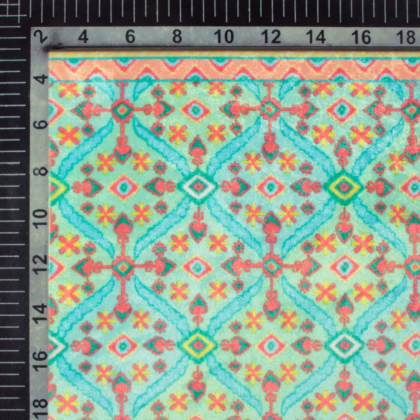 Banana Yellow And Pastel Green Daman Pattern Digital Print Premium Velvet Fabric