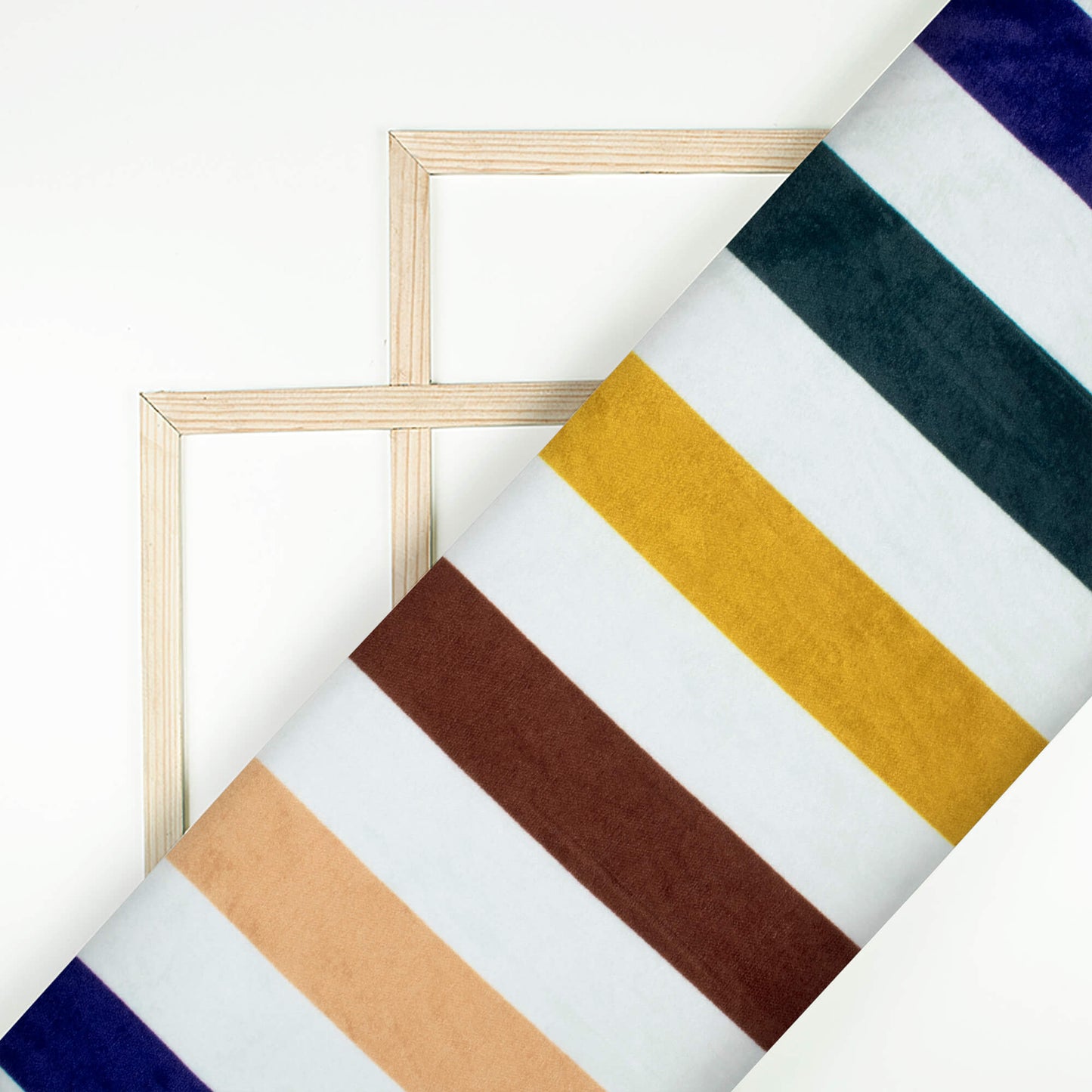 White And Dark Blue Stripes Pattern Digital Print Premium Velvet Fabric