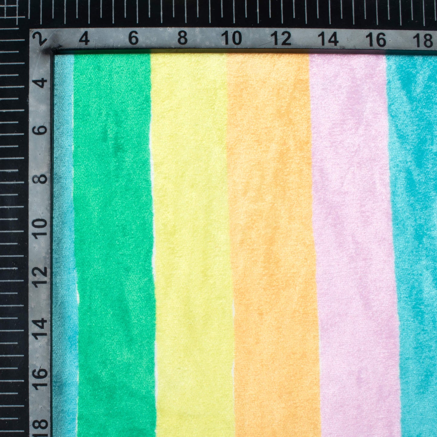 Pastel Green And Yellow Stripes Pattern Digital Print Premium Velvet Fabric