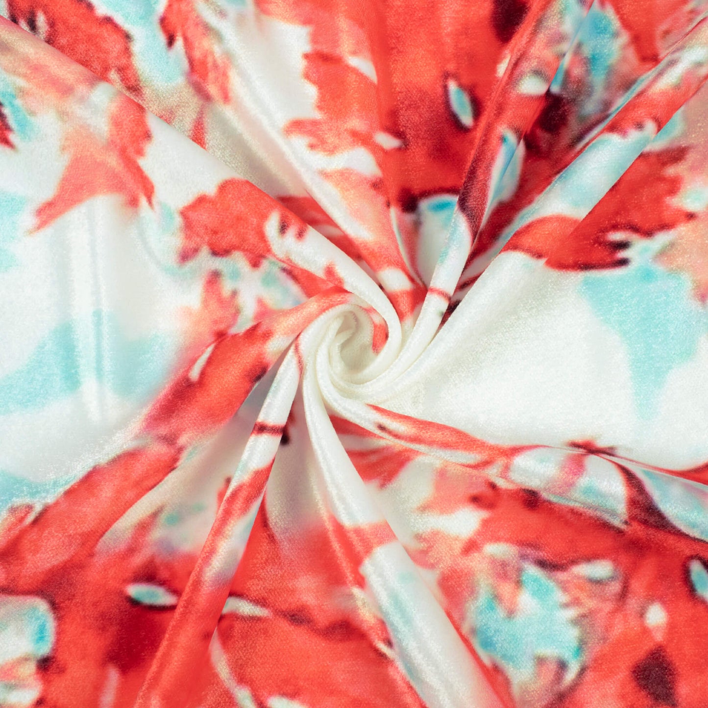White And Pursian Red Leaf Pattern Digital Print Velvet Fabric