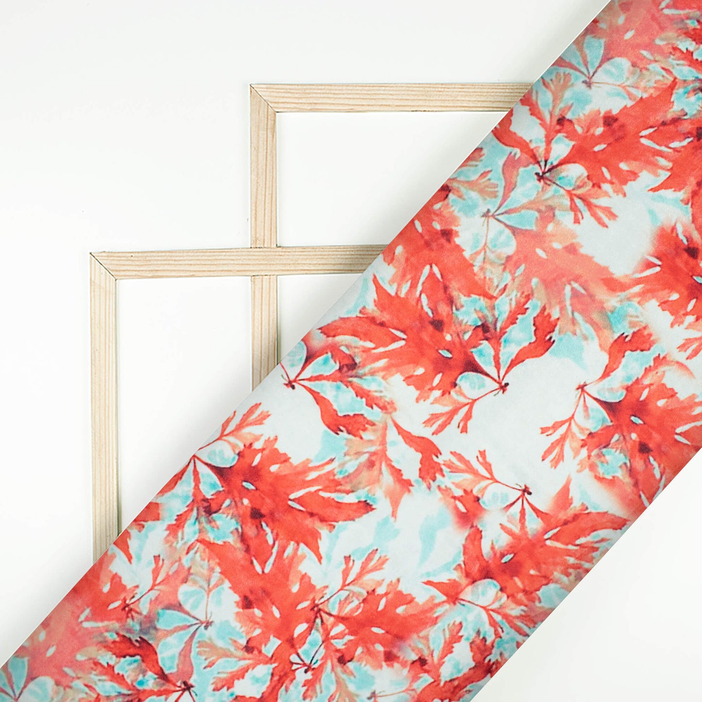 White And Pursian Red Leaf Pattern Digital Print Velvet Fabric