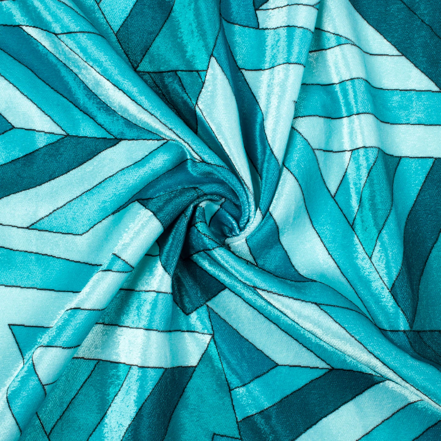 Sea Green And Blue Abstract Pattern Digital Print Premium Velvet Fabric