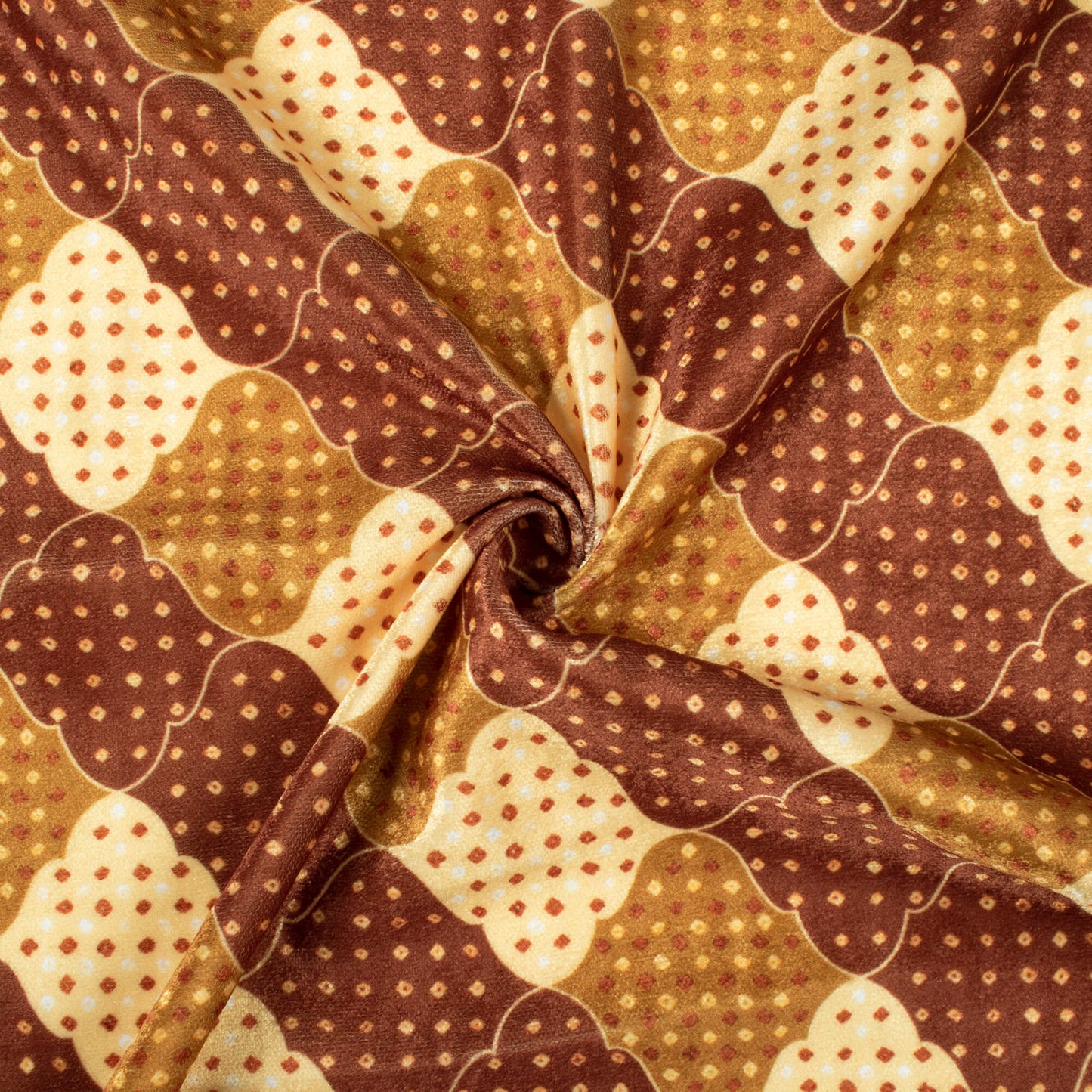 Dark Brown And Dijon Yellow Trellis Pattern Digital Print Premium Velvet Fabric