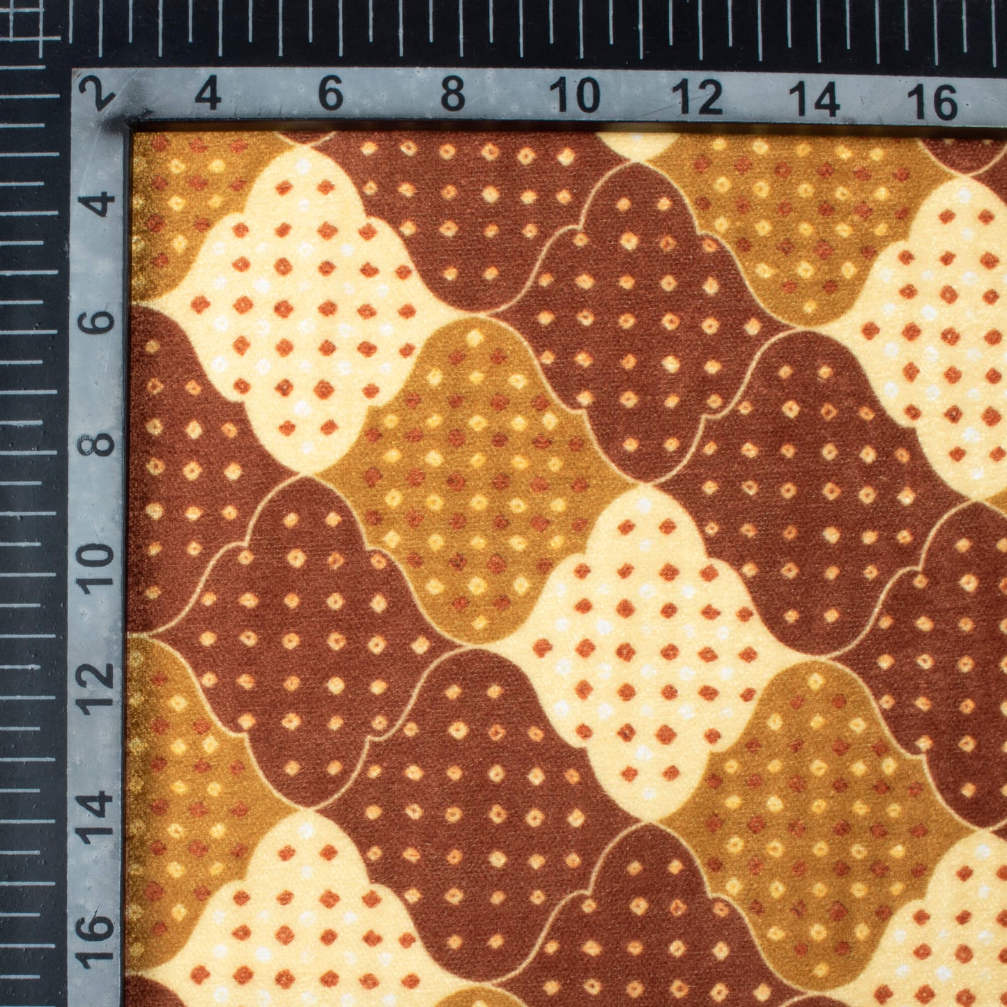 Dark Brown And Dijon Yellow Trellis Pattern Digital Print Premium Velvet Fabric