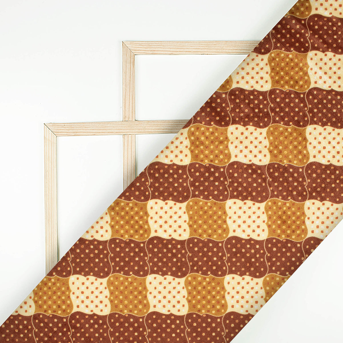 Dark Brown And Dijon Yellow Trellis Pattern Digital Print Premium Velvet Fabric