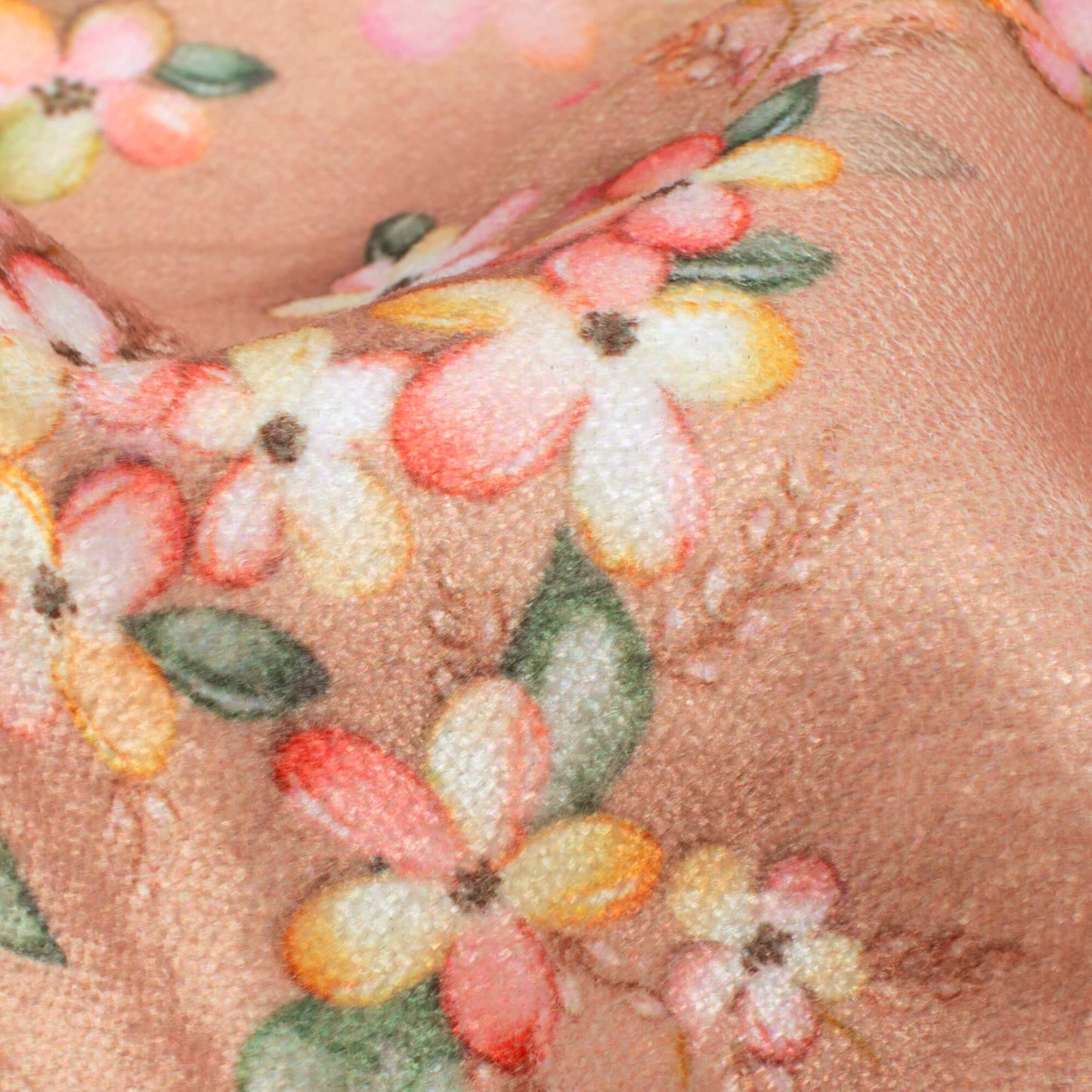 Peach And Cream Floral Pattern Digital Print Premium Velvet Fabric