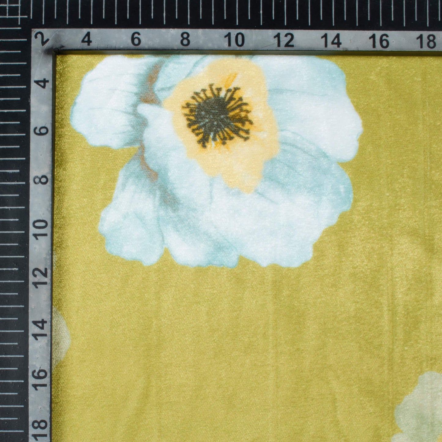 Olive Green And Pastel Blue Floral Pattern Digital Print Premium Velvet Fabric