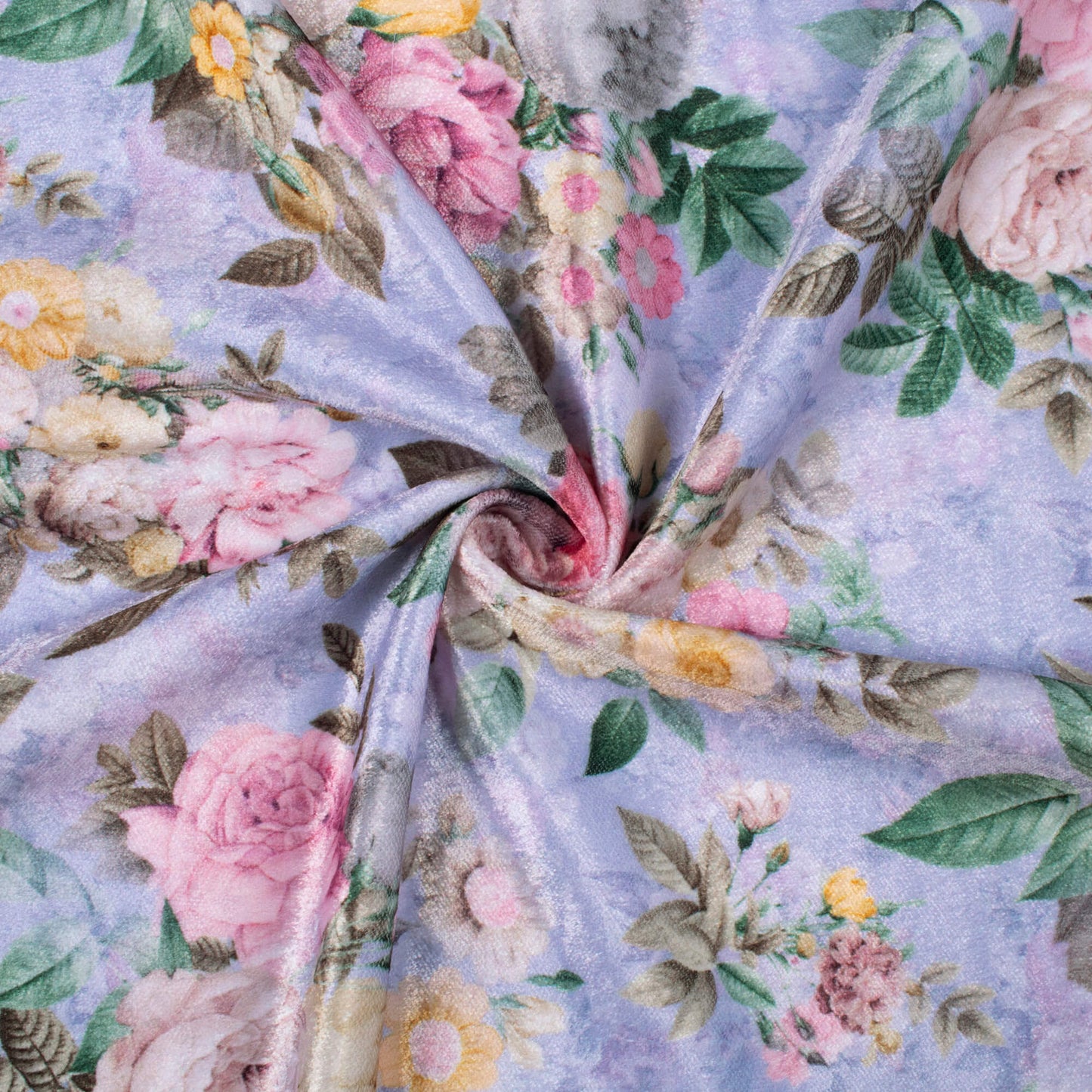 Lilac Purple And Peach Floral Pattern Digital Print Premium Velvet Fabric