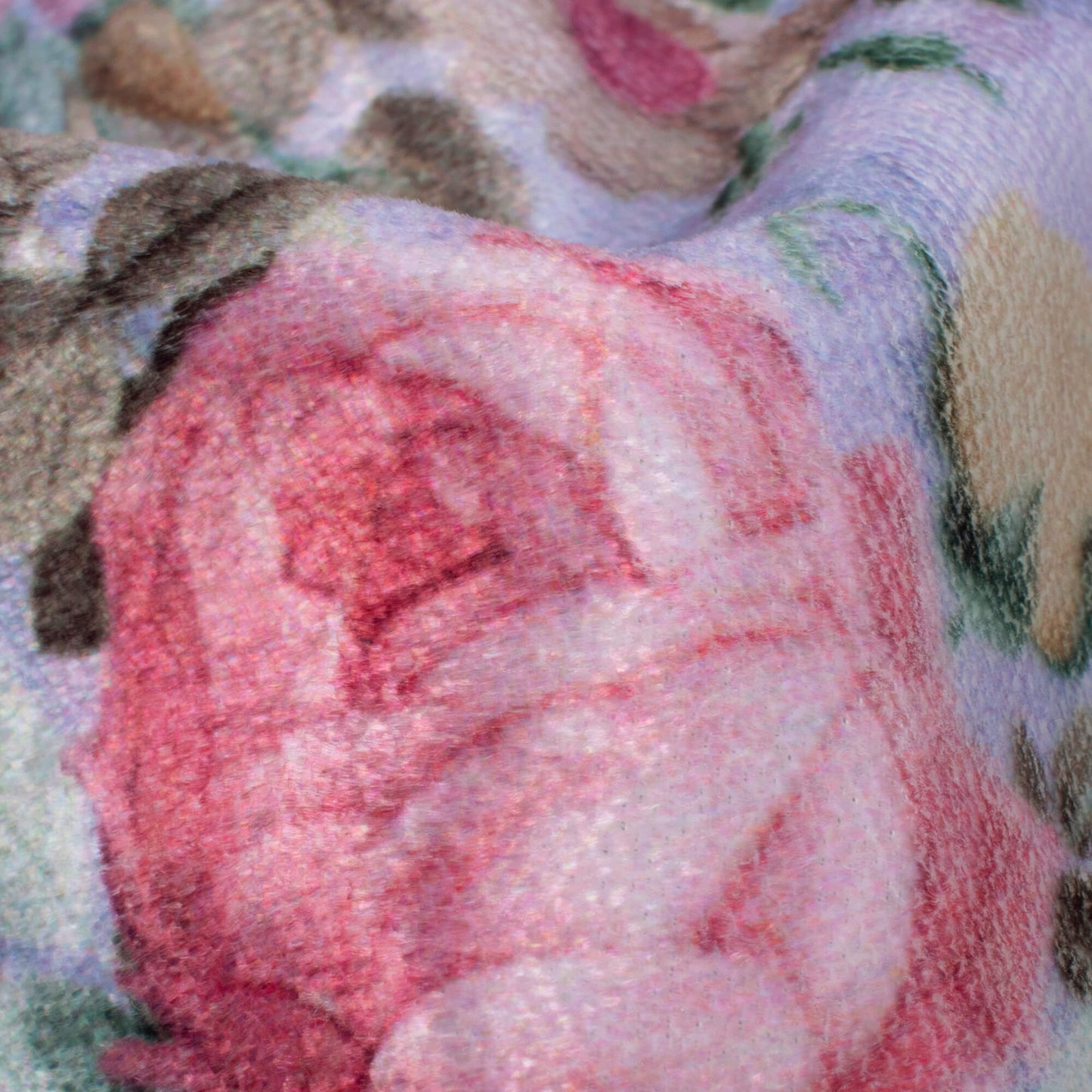 Lilac Purple And Peach Floral Pattern Digital Print Premium Velvet Fabric