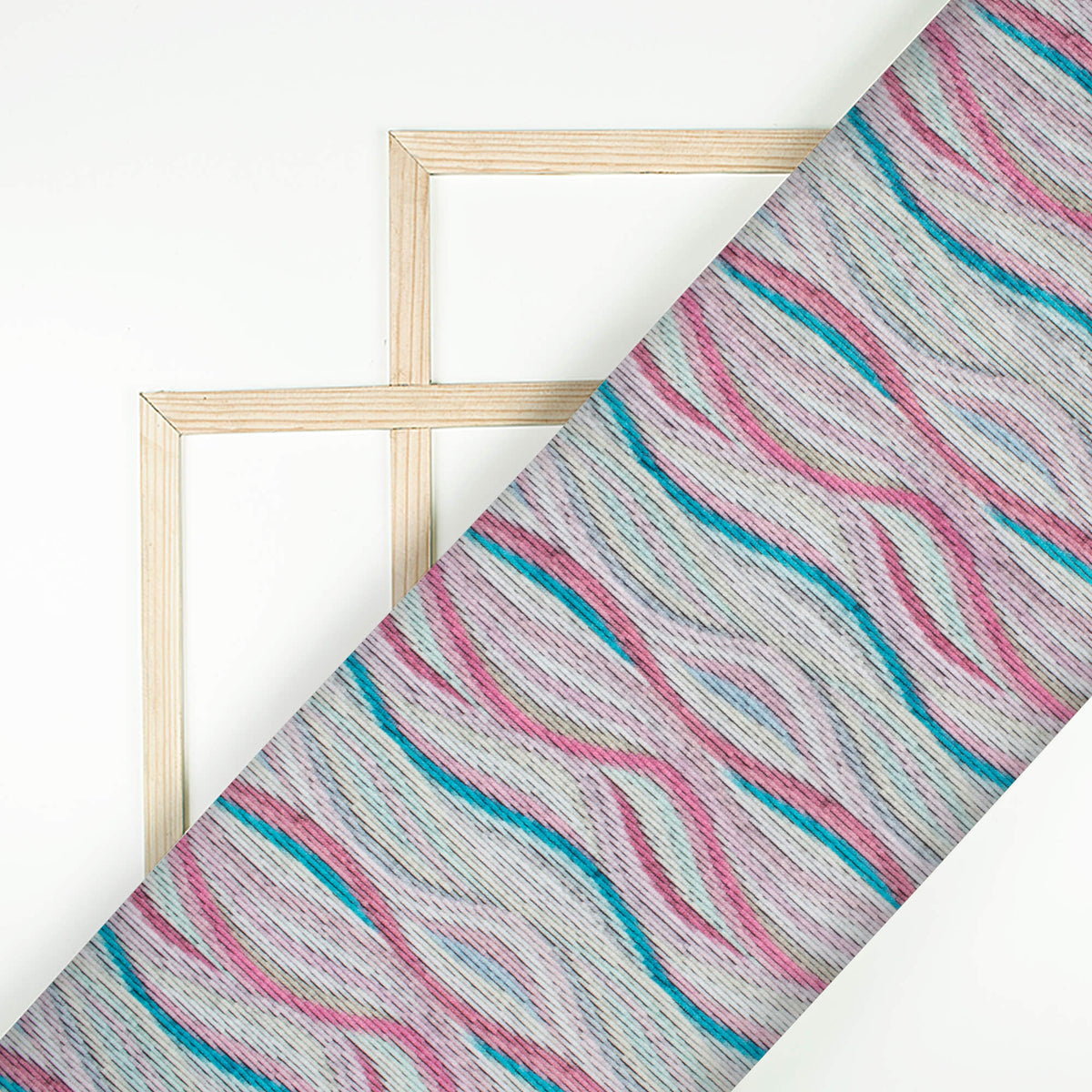 Canon Pink And Blue Abstract Pattern Digital Print Premium Velvet Fabric