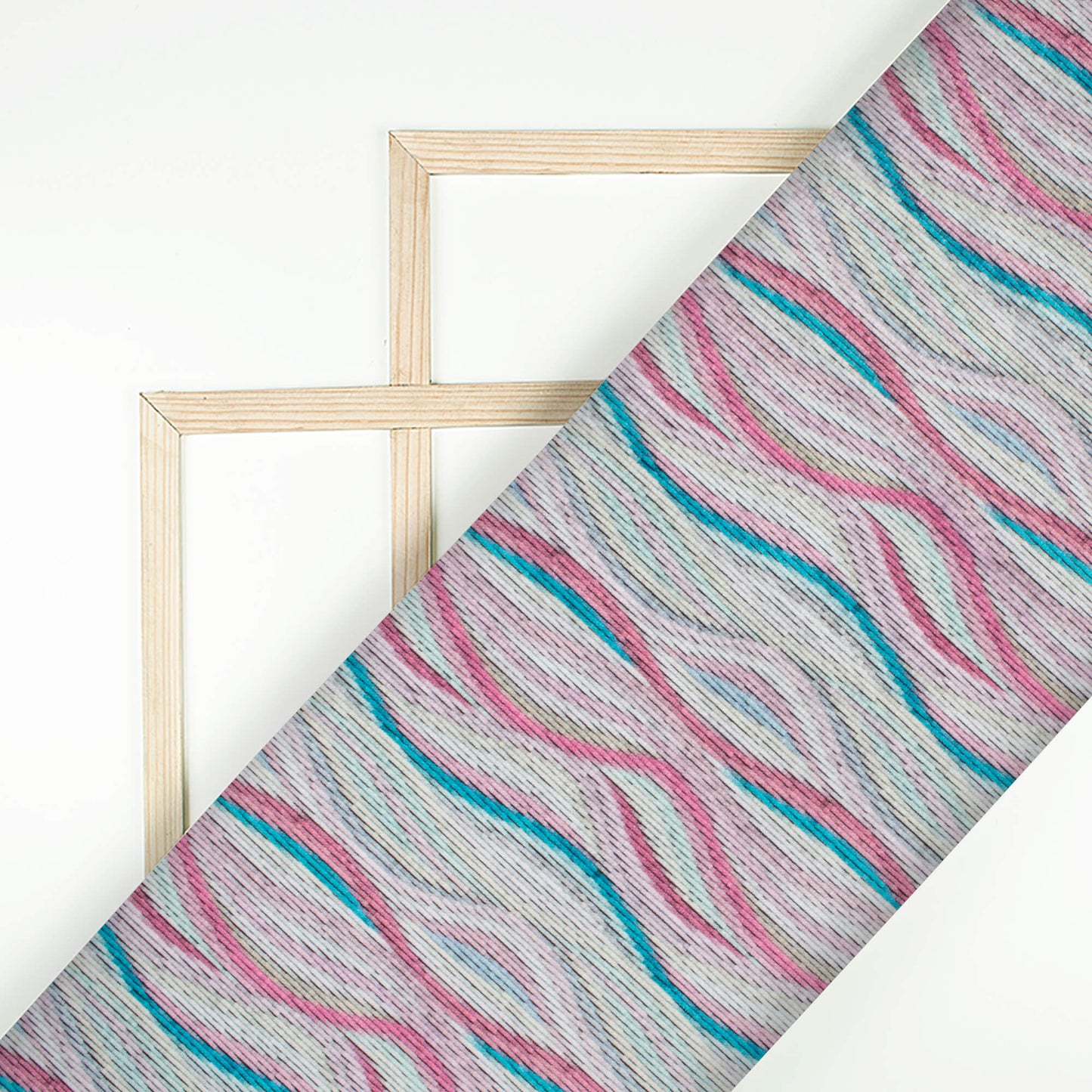 Canon Pink And Blue Abstract Pattern Digital Print Premium Velvet Fabric