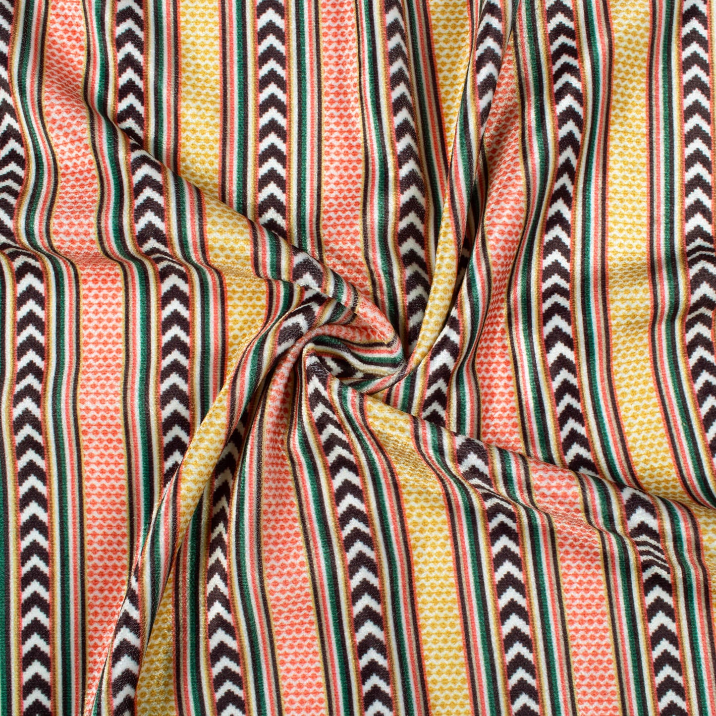 Mustard Yellow And Desire Red Stripes Pattern Digital Print Premium Velvet Fabric