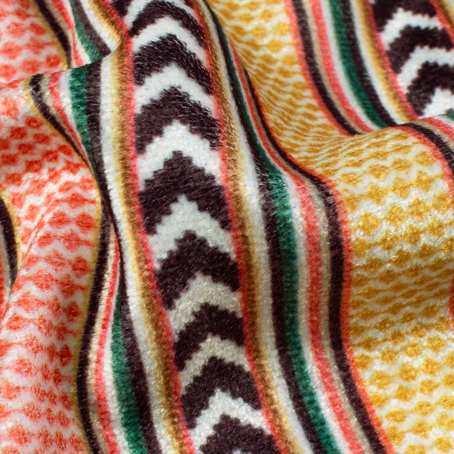 Mustard Yellow And Desire Red Stripes Pattern Digital Print Premium Velvet Fabric