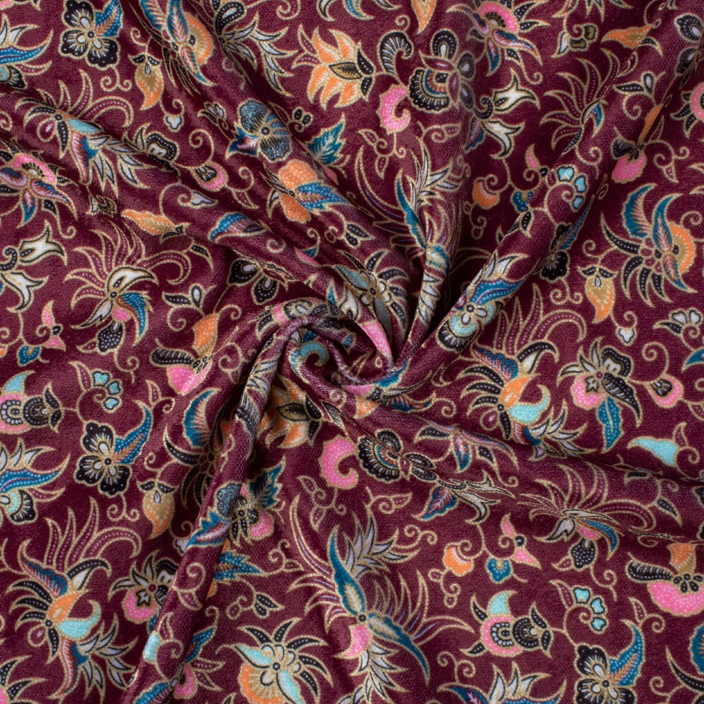 Sangria Red And Flamingo Pink Ethnic Pattern Digital Print Premium Velvet Fabric